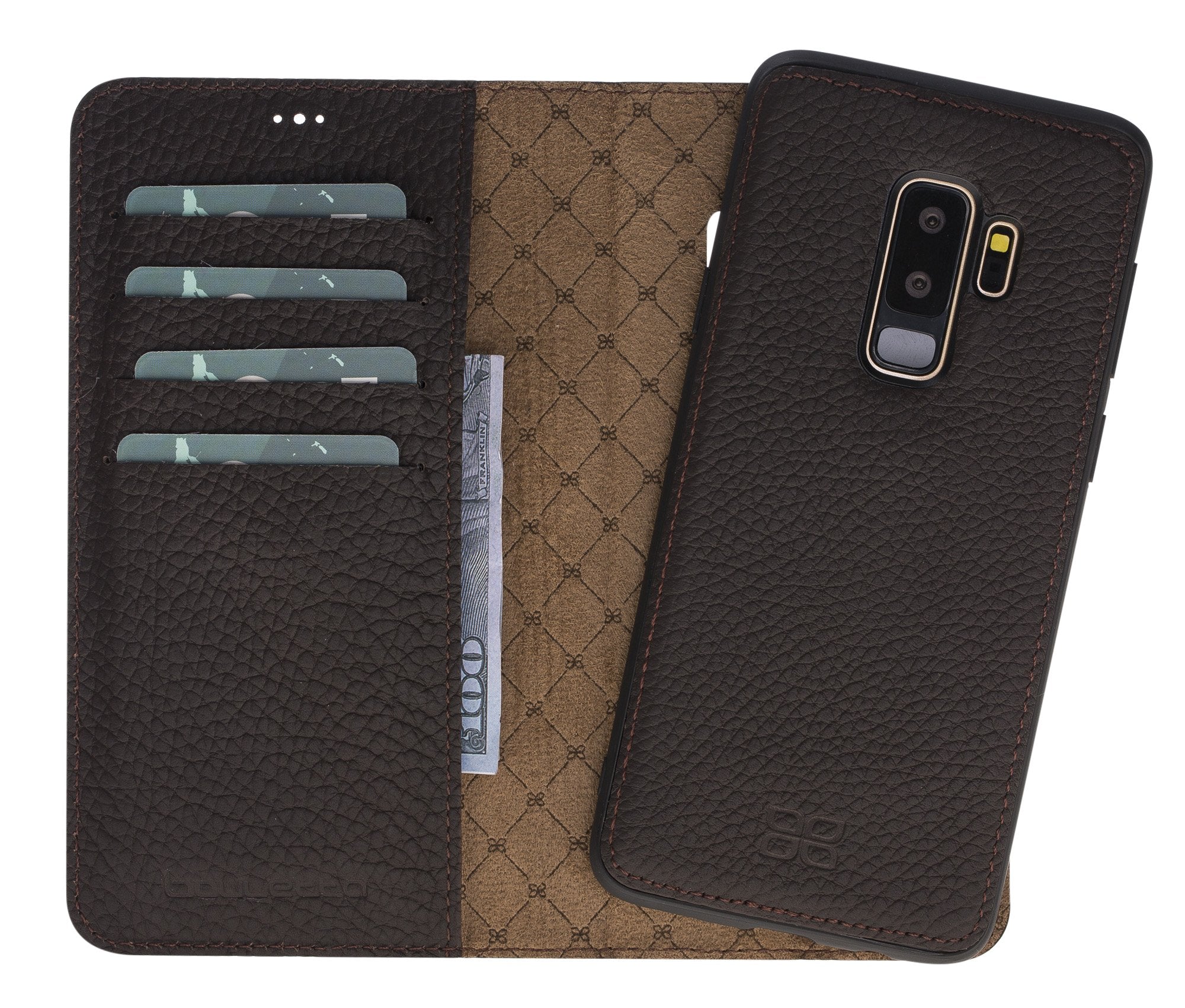 Magnetische abnehmbare Leder Geldbörse für Samsung Galaxy S9 Plus - Braun