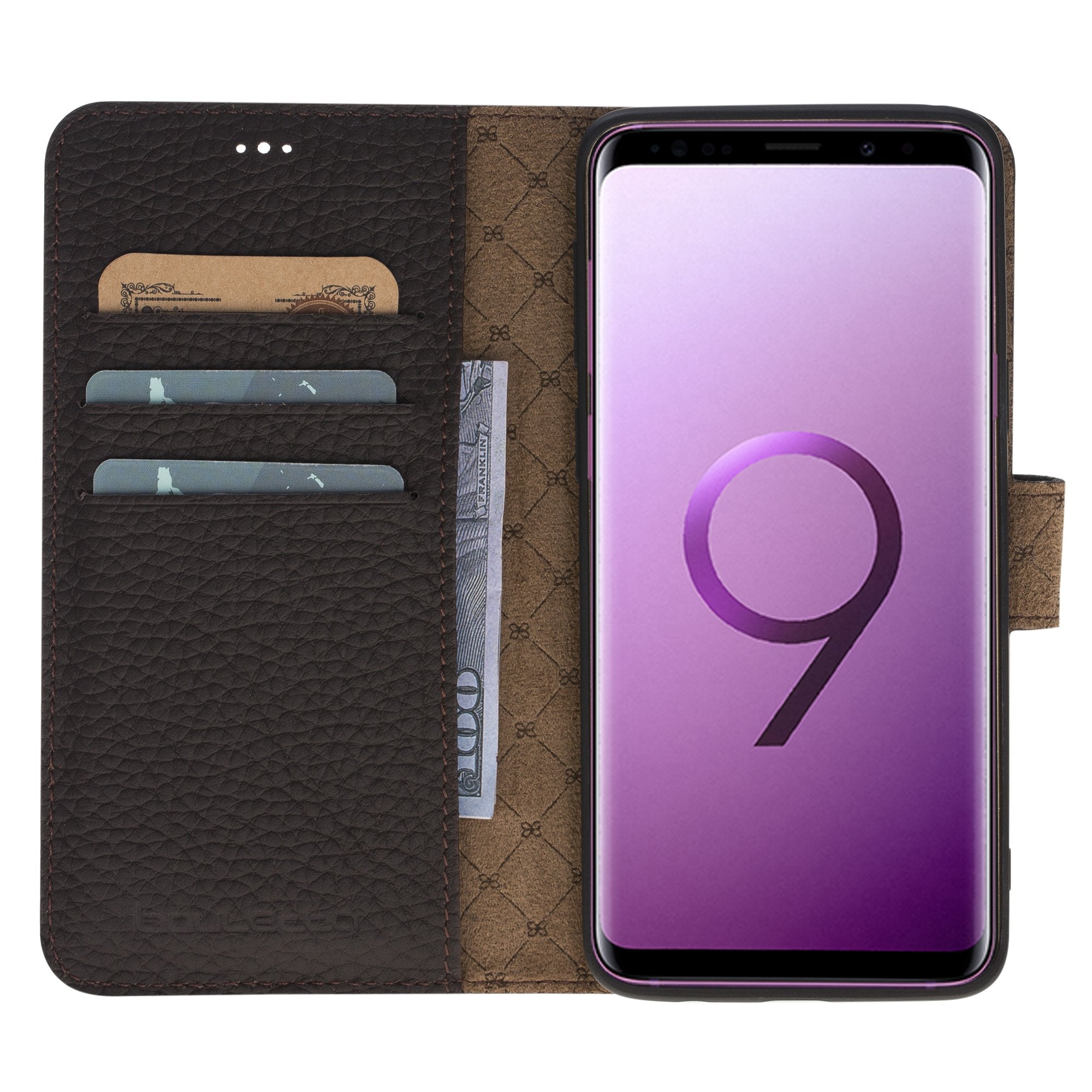 Magnetische abnehmbare Leder Geldbörse für Samsung Galaxy S9 - Braun
