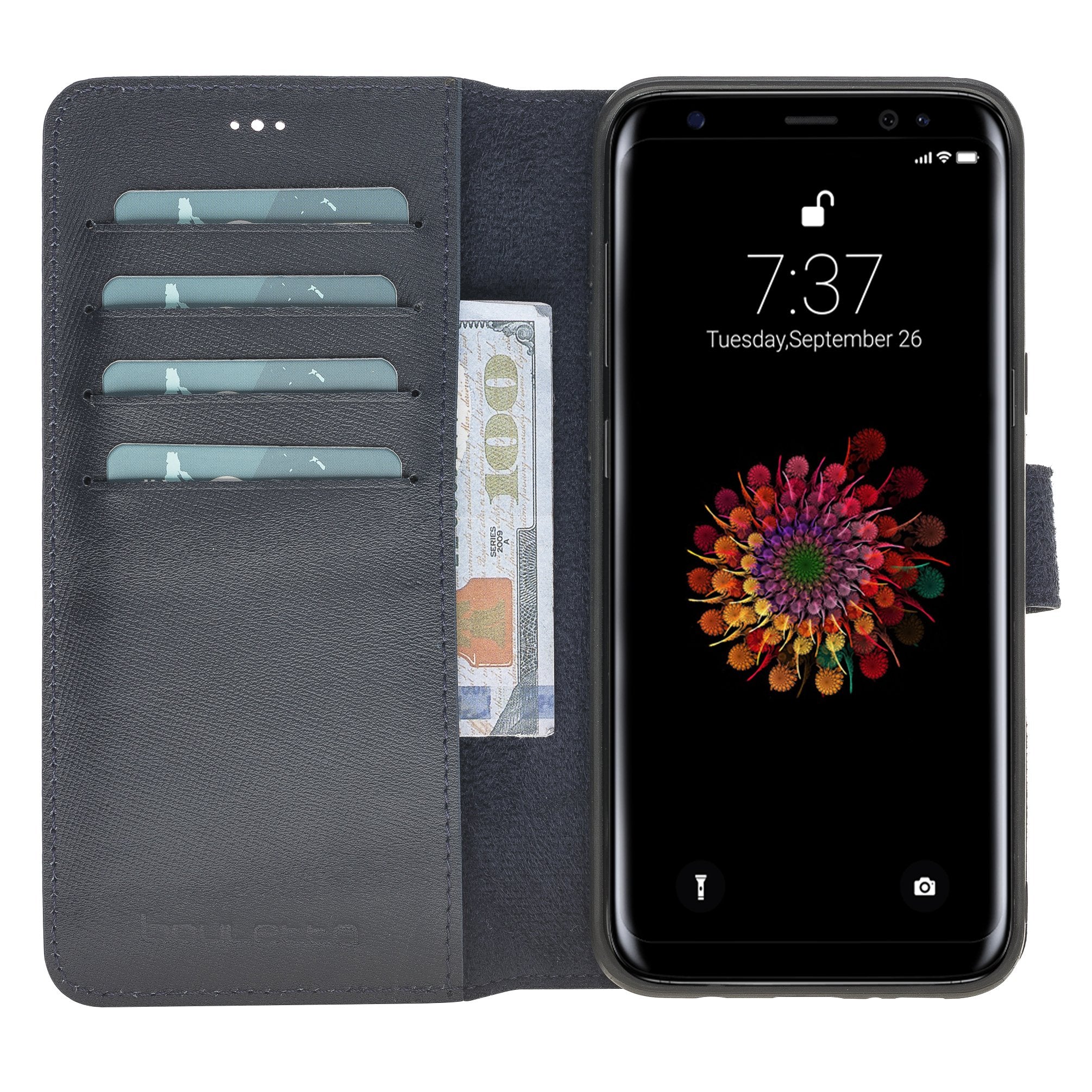 Magnetische abnehmbare Leder Geldbörse für Samsung S8 Plus - Saffiano Navy Blue