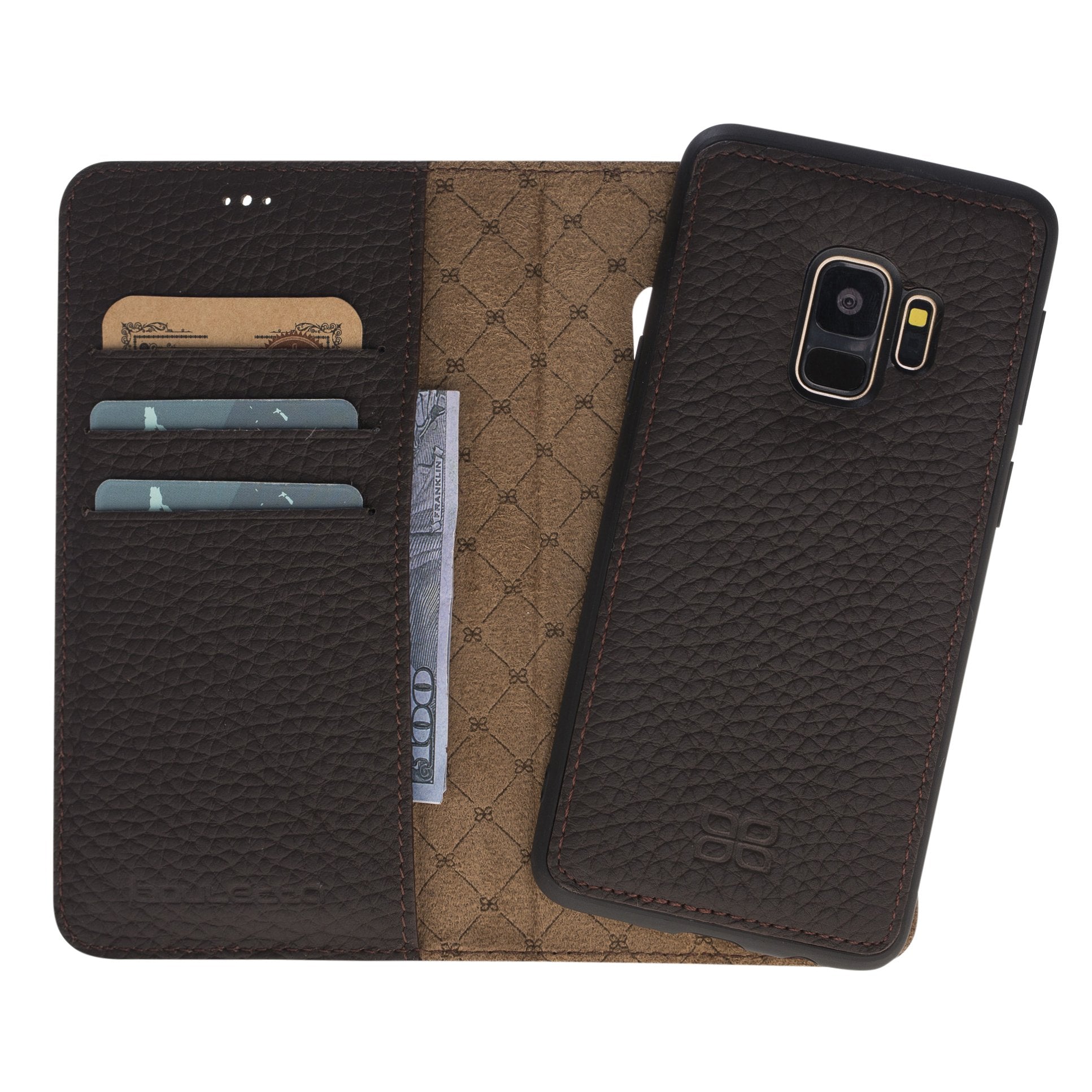Magnetische abnehmbare Leder Geldbörse für Samsung Galaxy S9 - Braun