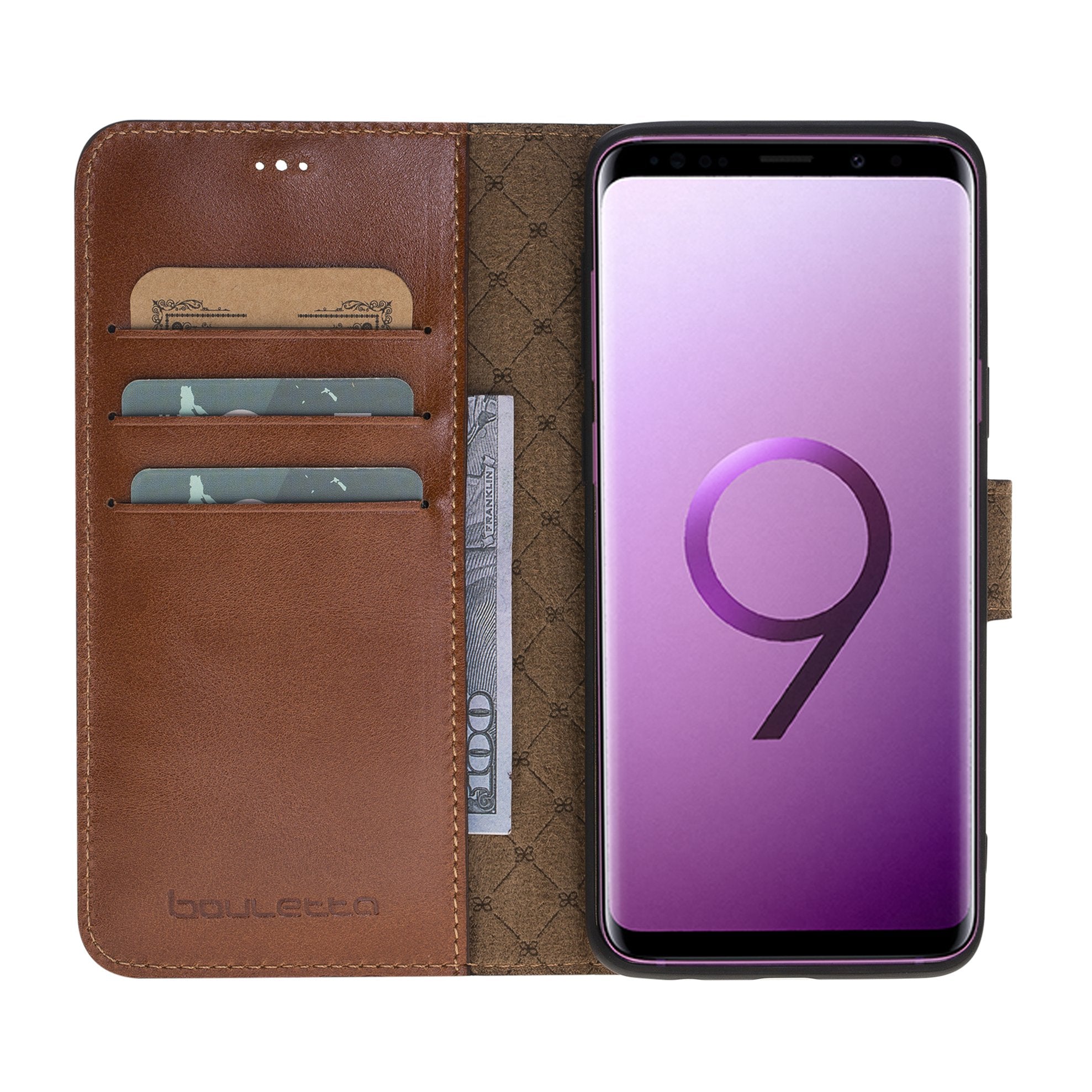 Magnetische abnehmbare Leder Geldbörse für Samsung Galaxy S9 - Rostig mit Effekt
