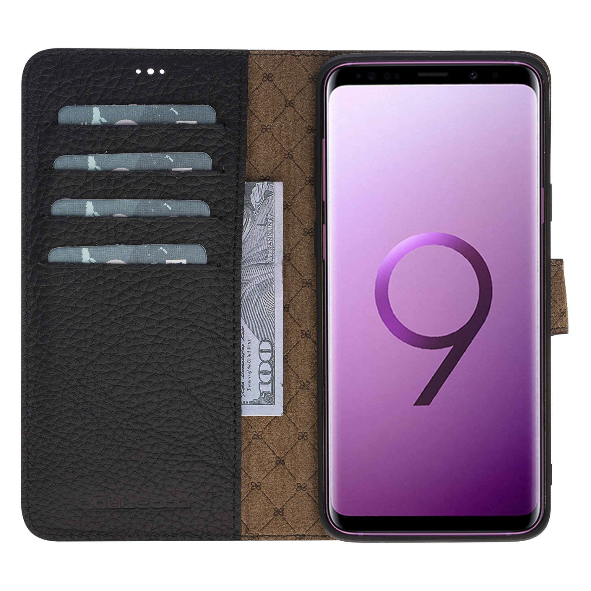 Magnetische abnehmbare Leder Geldbörse für Samsung Galaxy S9 Plus - Schwarz