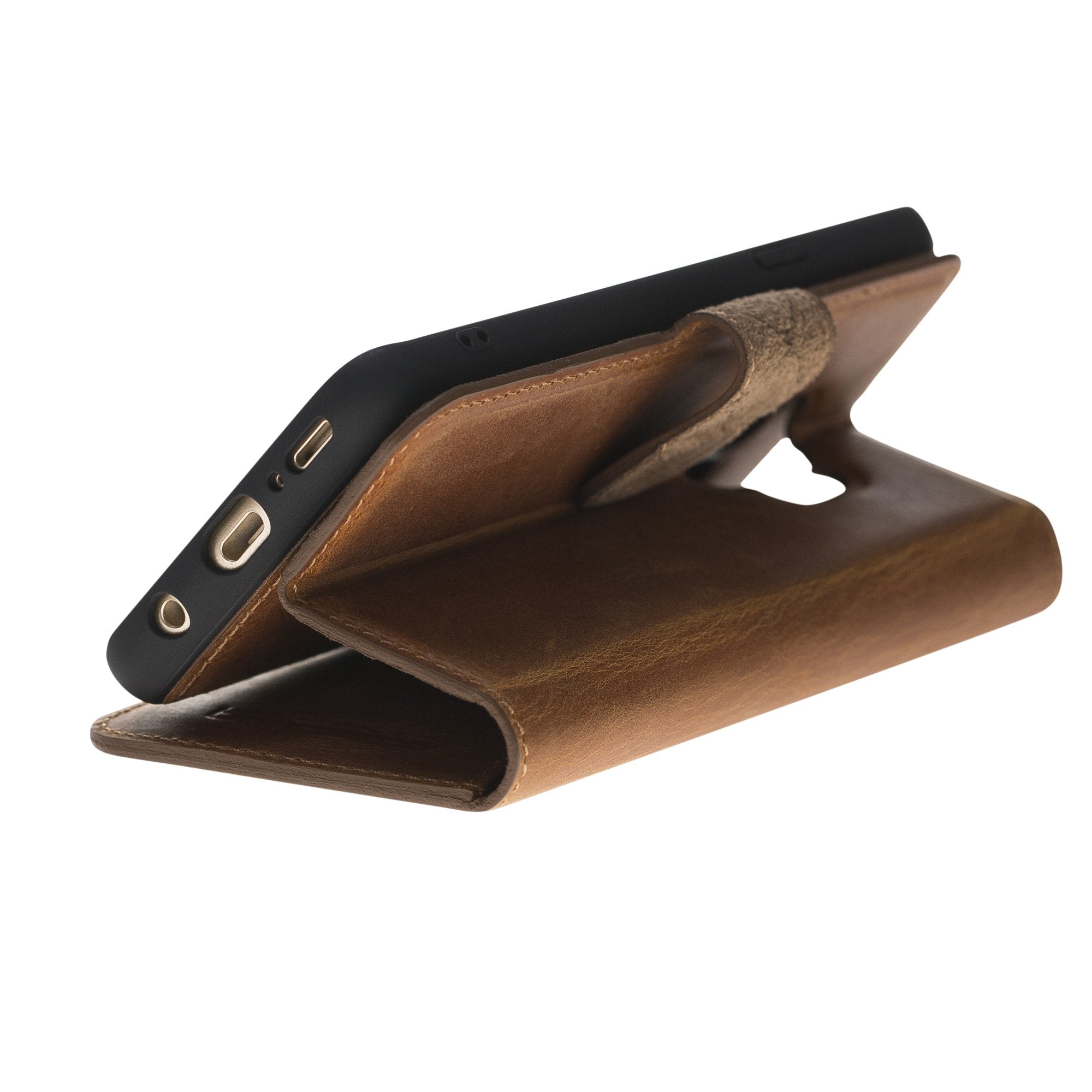 Magnetischer Ledertasche für Samsung Galaxy S9 in Antik Kamel