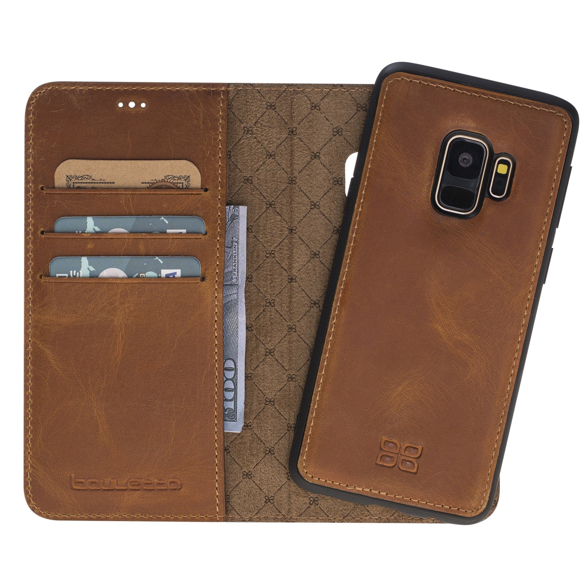 Magnetischer Ledertasche für Samsung Galaxy S9 in Antik Kamel