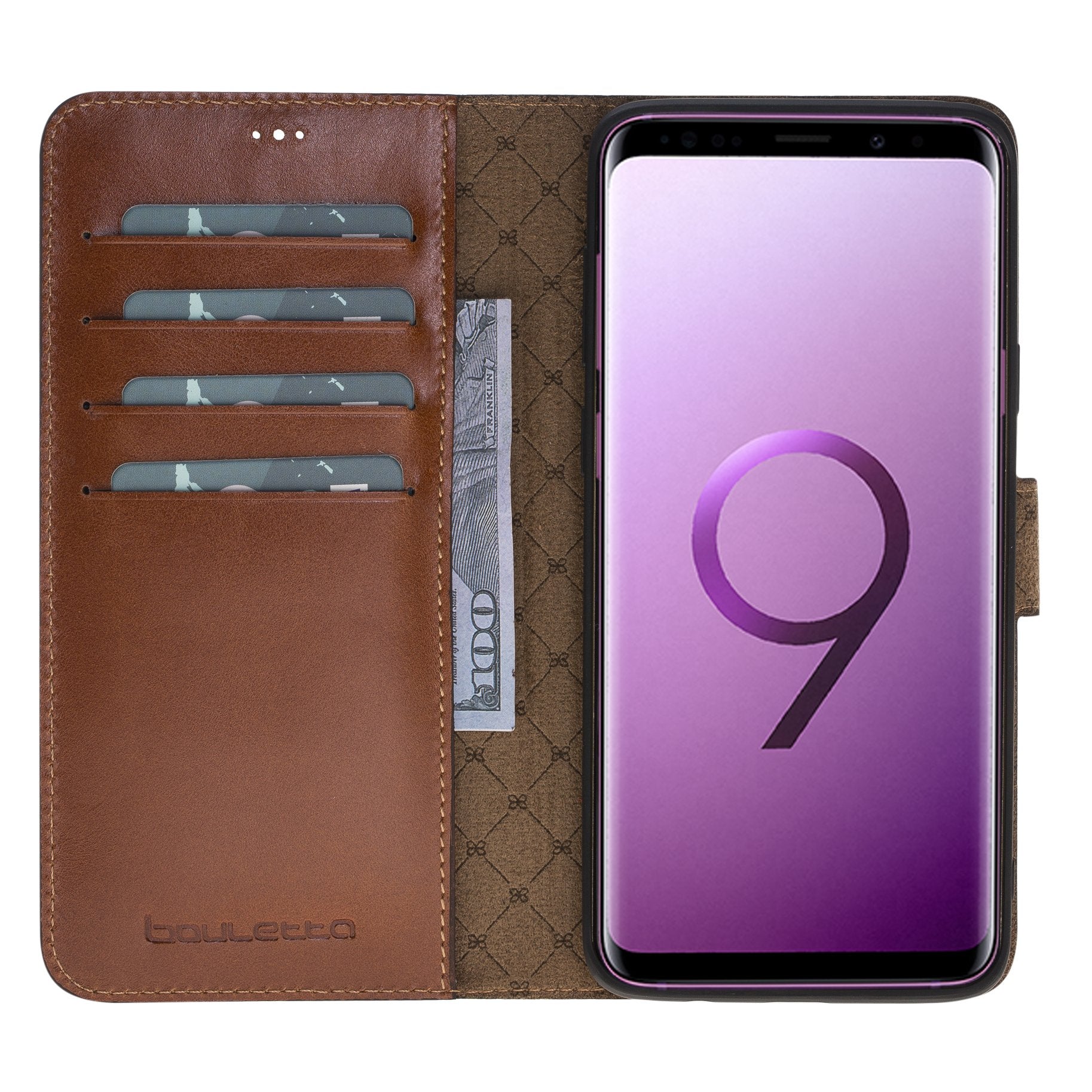 Magnetische abnehmbare Leder Geldbörse für Samsung Galaxy S9 Plus - Rostige Bräune mit Effekt