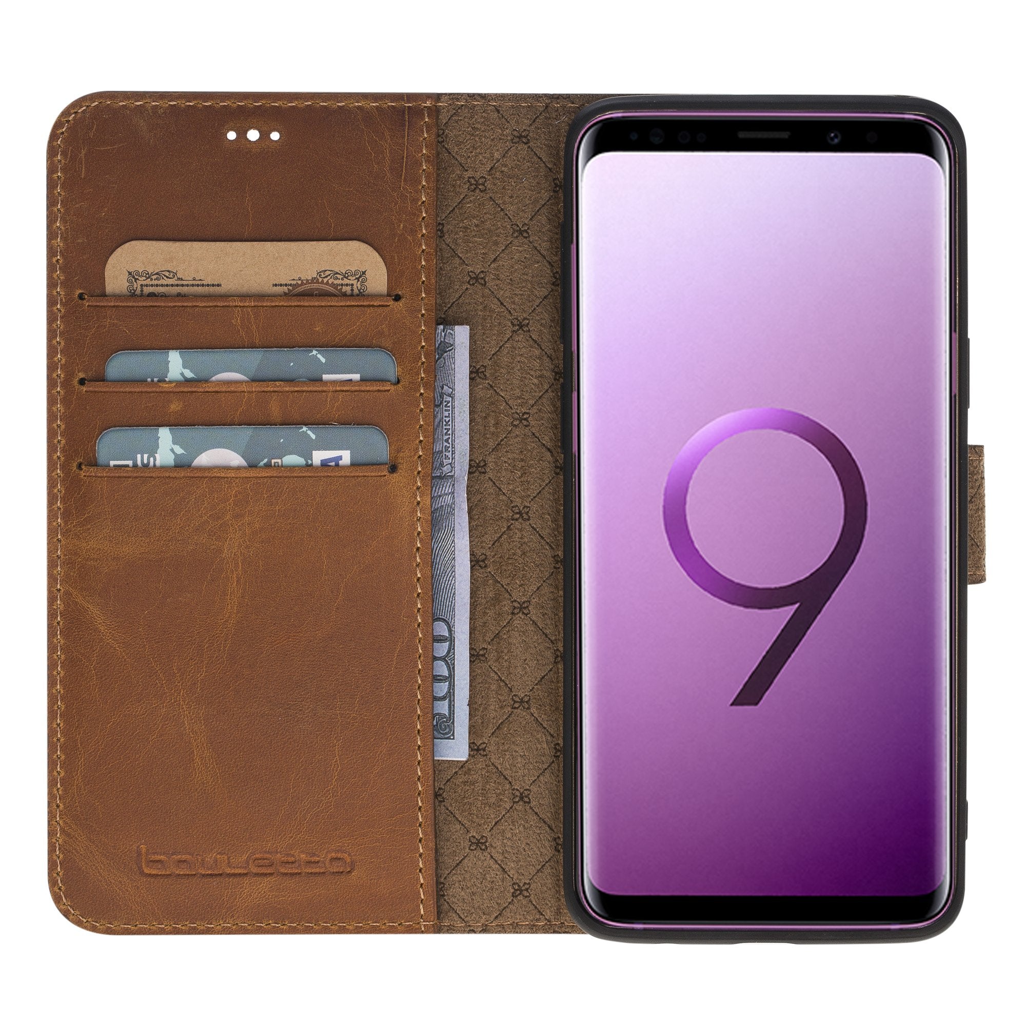 Magnetischer Ledertasche für Samsung Galaxy S9 in Antik Kamel