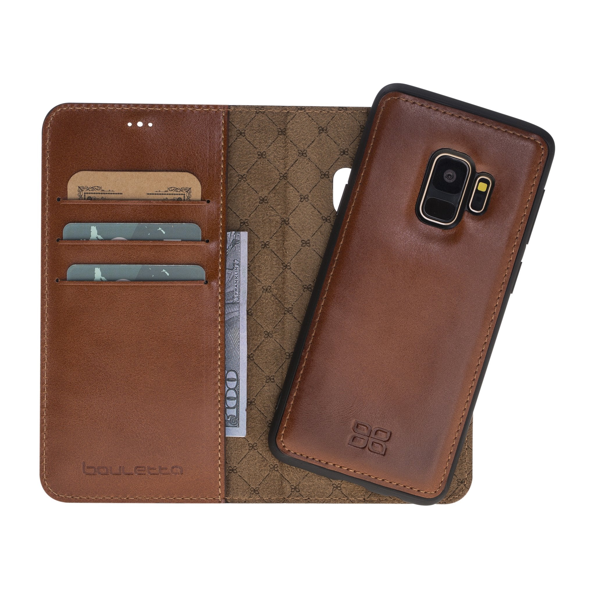 Magnetische abnehmbare Leder Geldbörse für Samsung Galaxy S9 - Rostig mit Effekt