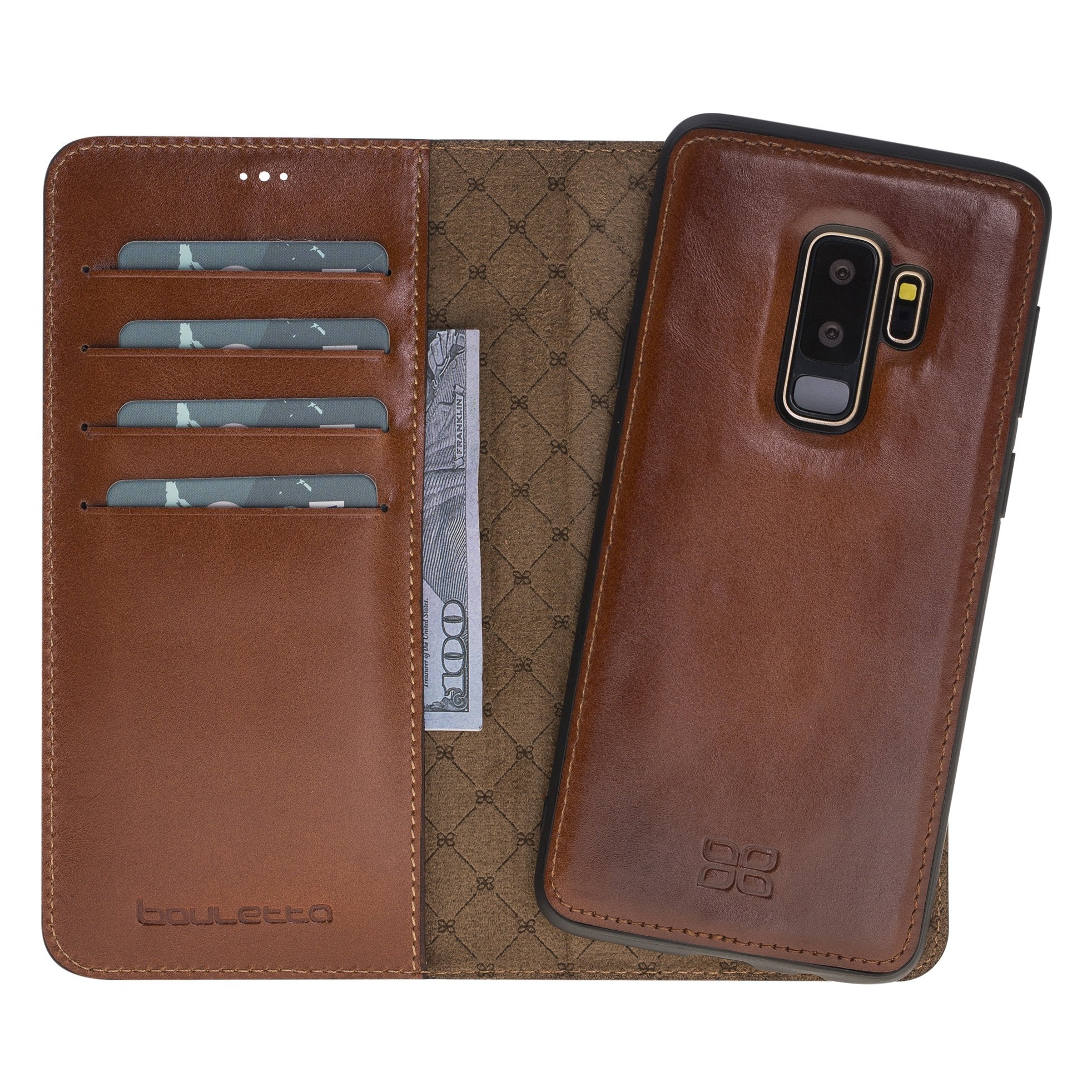 Magnetische abnehmbare Leder Geldbörse für Samsung Galaxy S9 Plus - Rostige Bräune mit Effekt