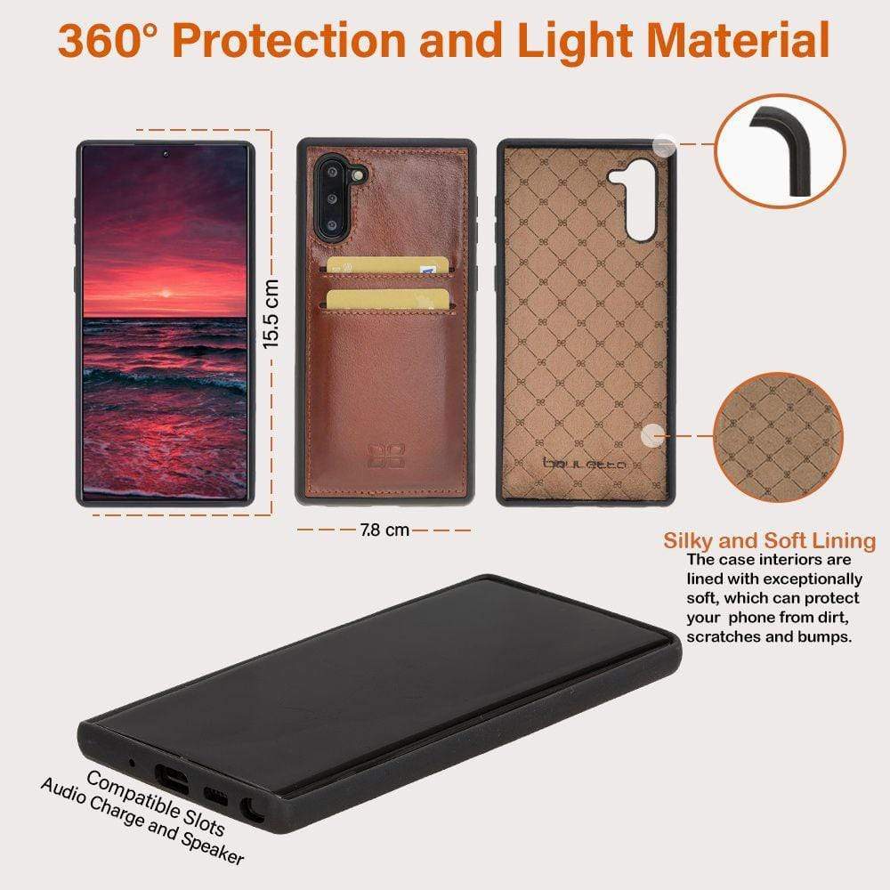 Phone Case Flex Cover Back Leather Case with Card Holder for Samsung Note 10 - Rustic Black Bouletta Case