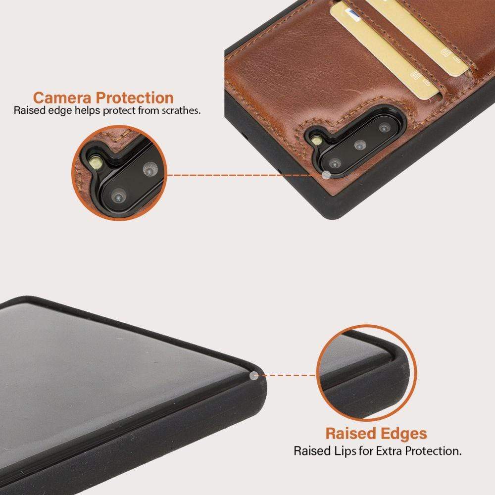 Phone Case Flex Cover Back Leather Case with Card Holder for Samsung Note 10 - Rustic Tan with Effect Bouletta Case