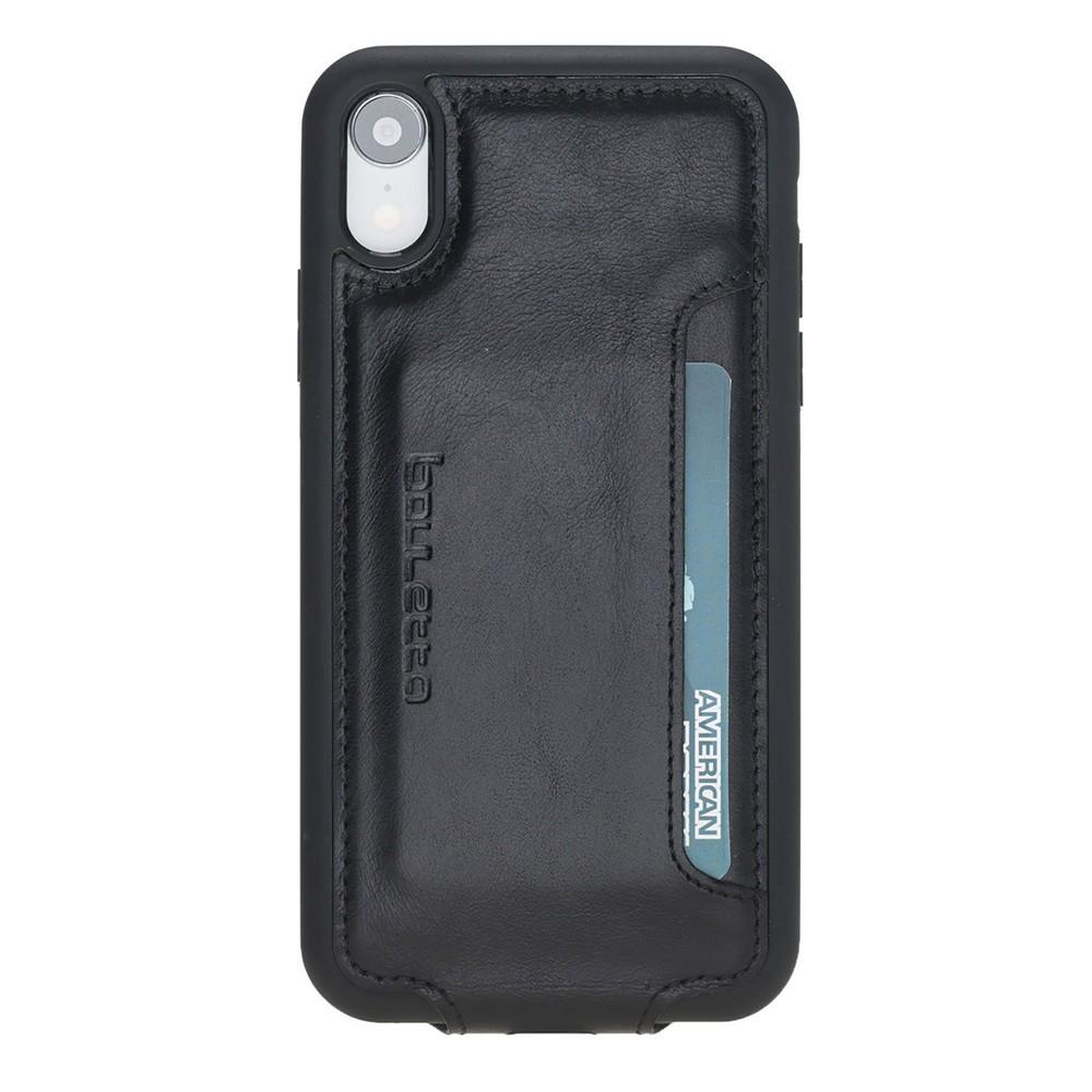 Flip Cover Leather Case with Credit Card for Apple iPhone XR - Rustic Black Bouletta Shop