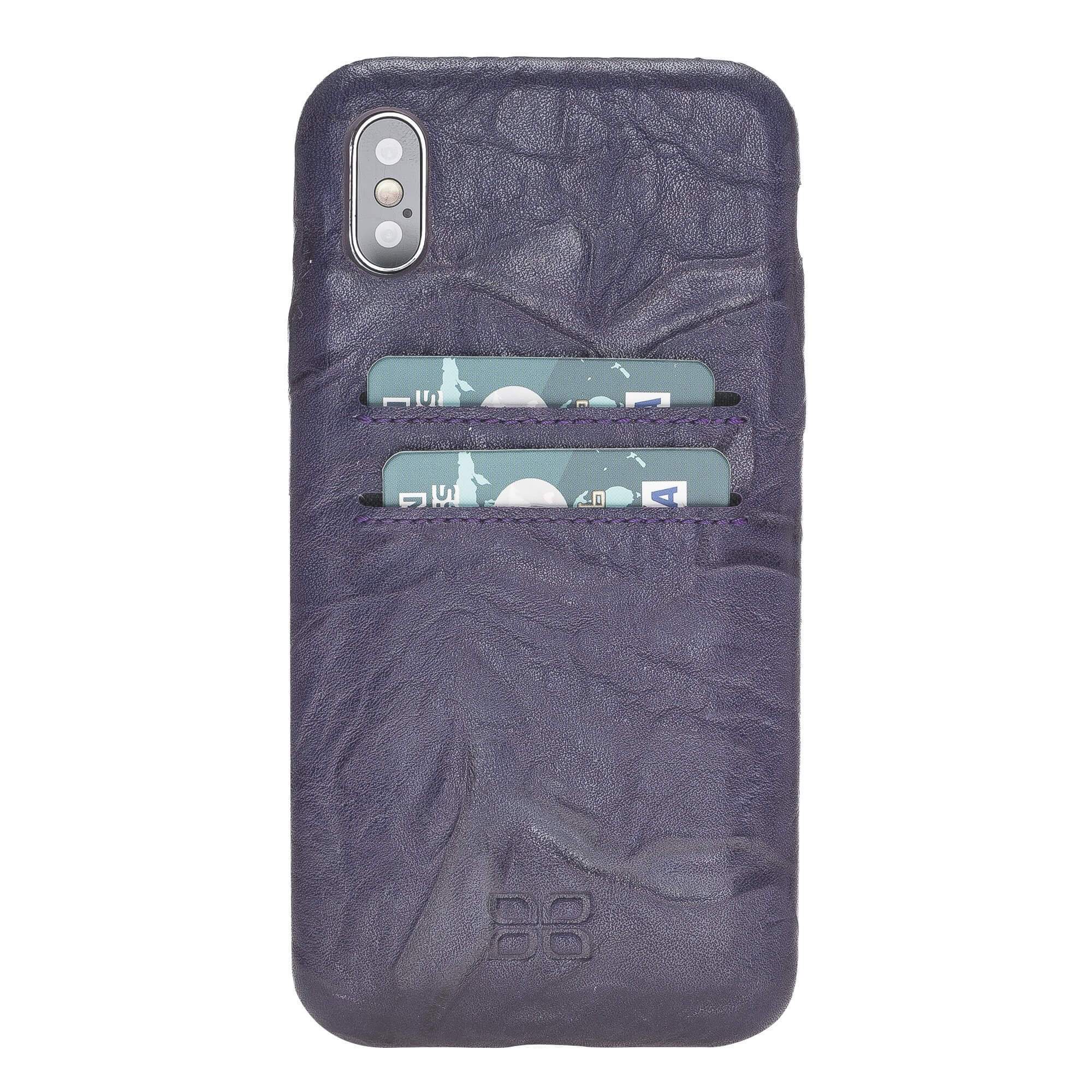 Leather Ultra Cover with Credit Card Slots for Apple iPhone X/XS - Creased Purple Bouletta Shop