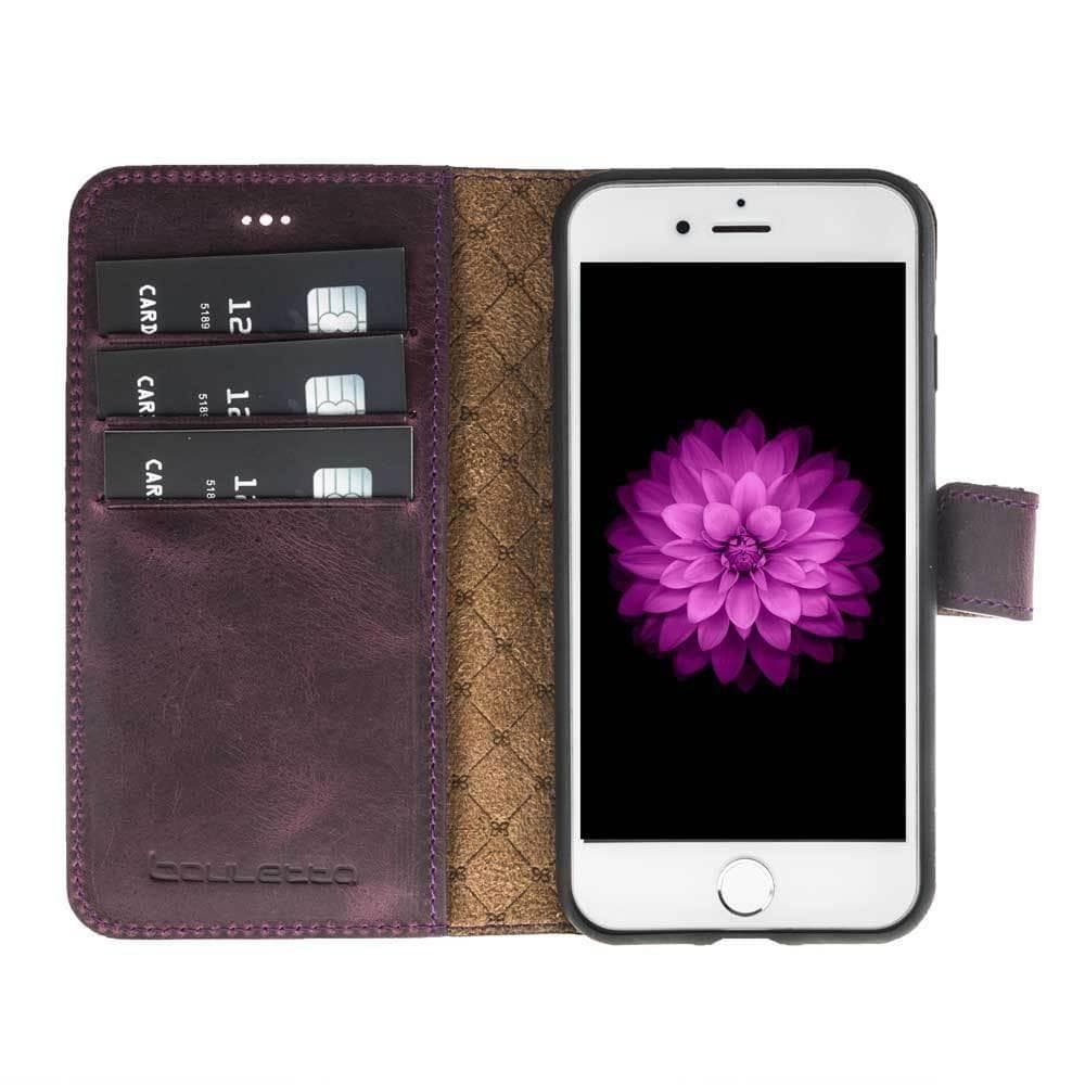 Phone Case Magnetic Detachable Leather Wallet Case for Apple iphone SE2/7/8 -  Antic Purple Bouletta Shop