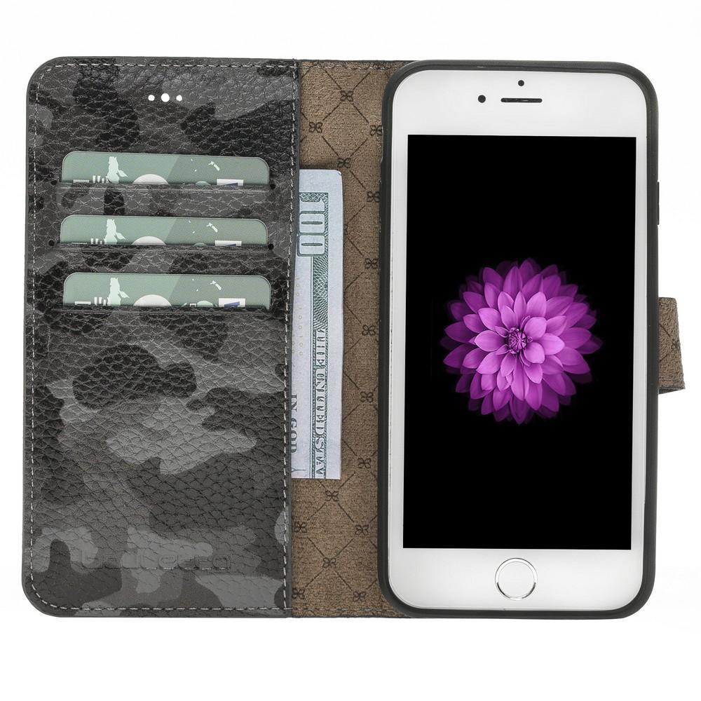 Phone Case Magnetic Detachable Leather Wallet Case for Apple iphone SE2/7/8 - Camouflage Black Bouletta Case