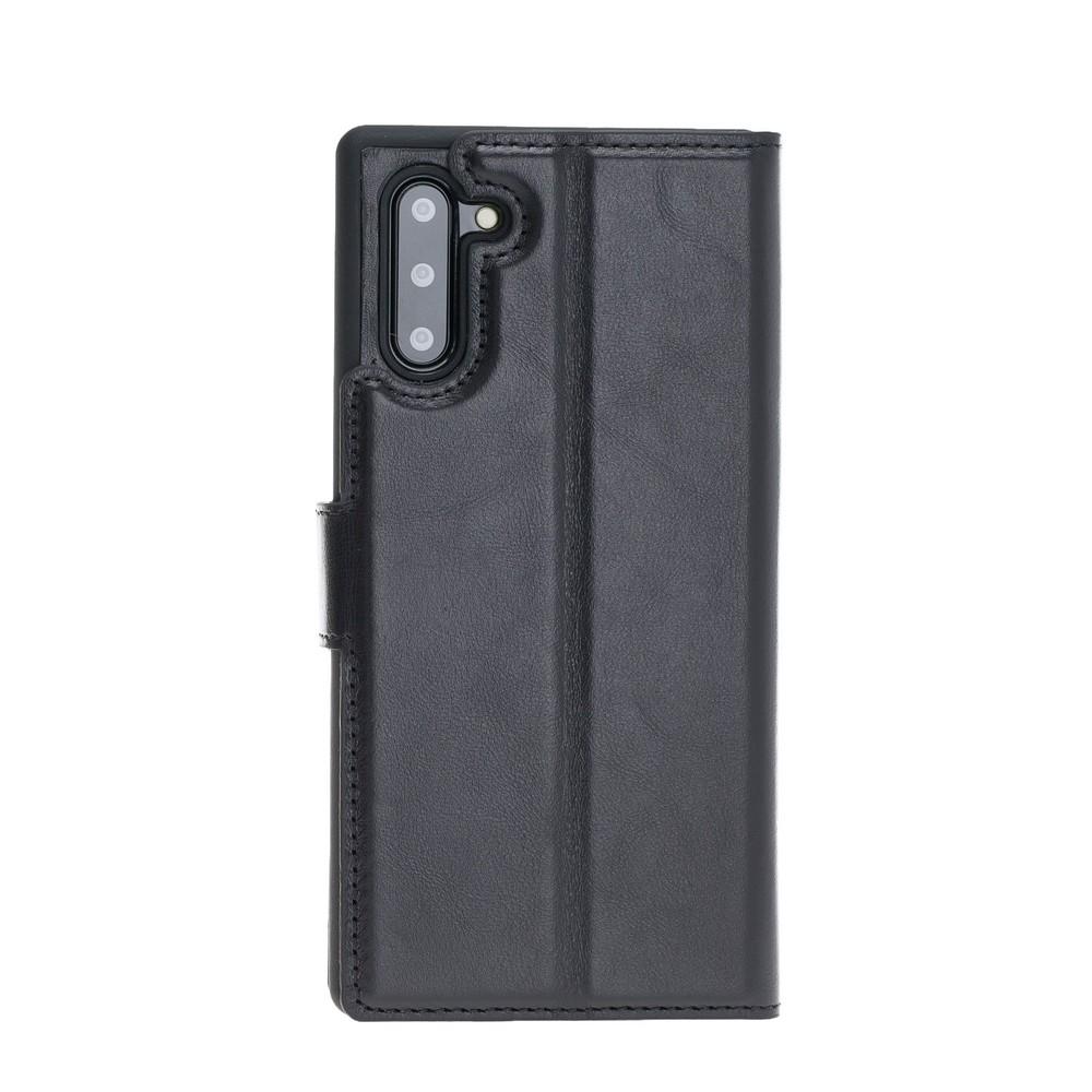 Phone Case Magnetic Detachable Leather Wallet Case for Samsung Note 10 - Rustic Black Bouletta Case