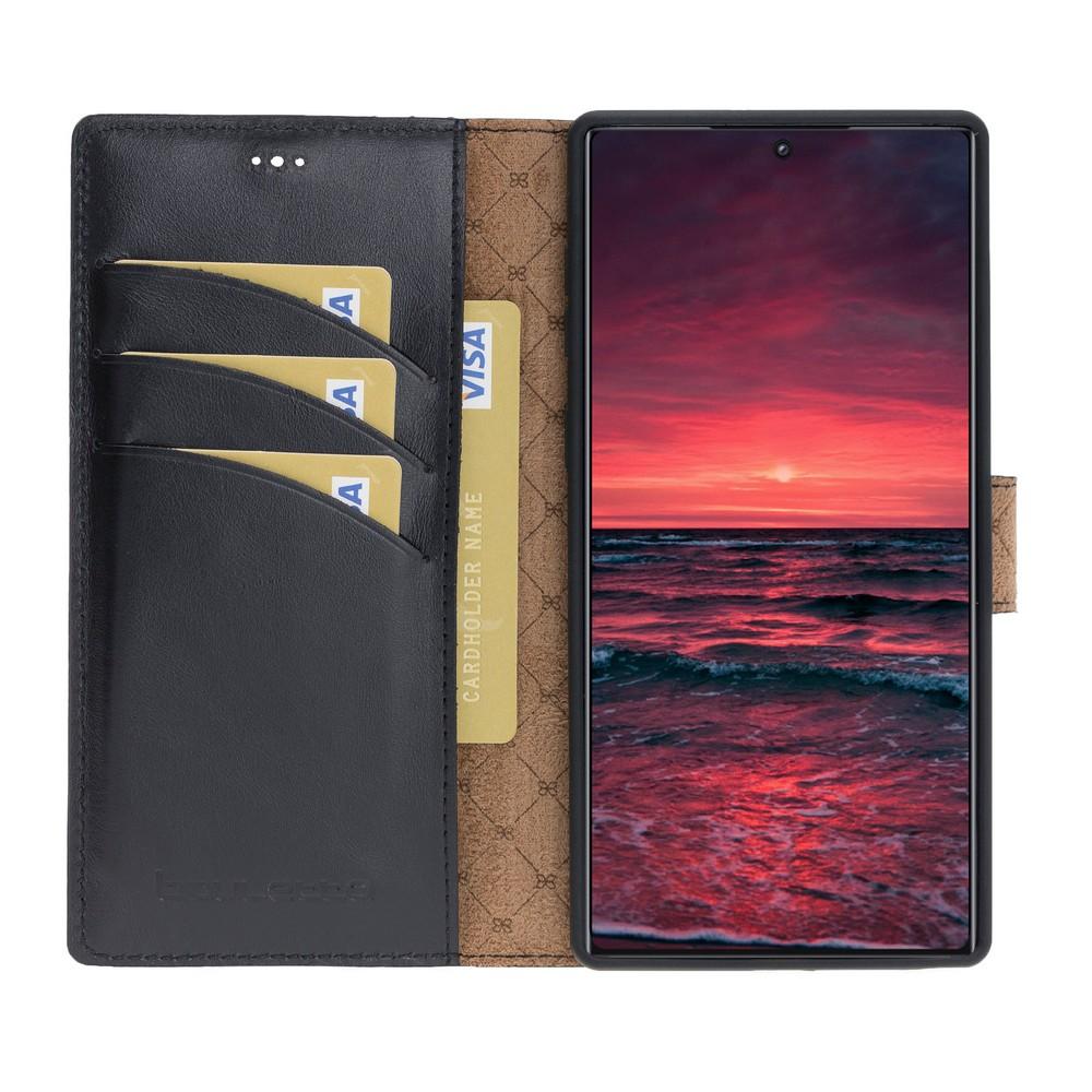 Phone Case Magnetic Detachable Leather Wallet Case for Samsung Note 10 - Rustic Black Bouletta Case