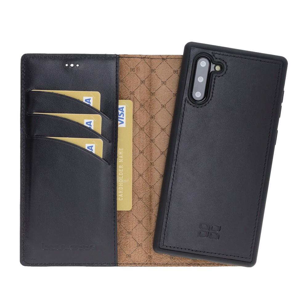Phone Case Magnetic Detachable Leather Wallet Case for Samsung Note 10 - Rustic Black Bouletta Case