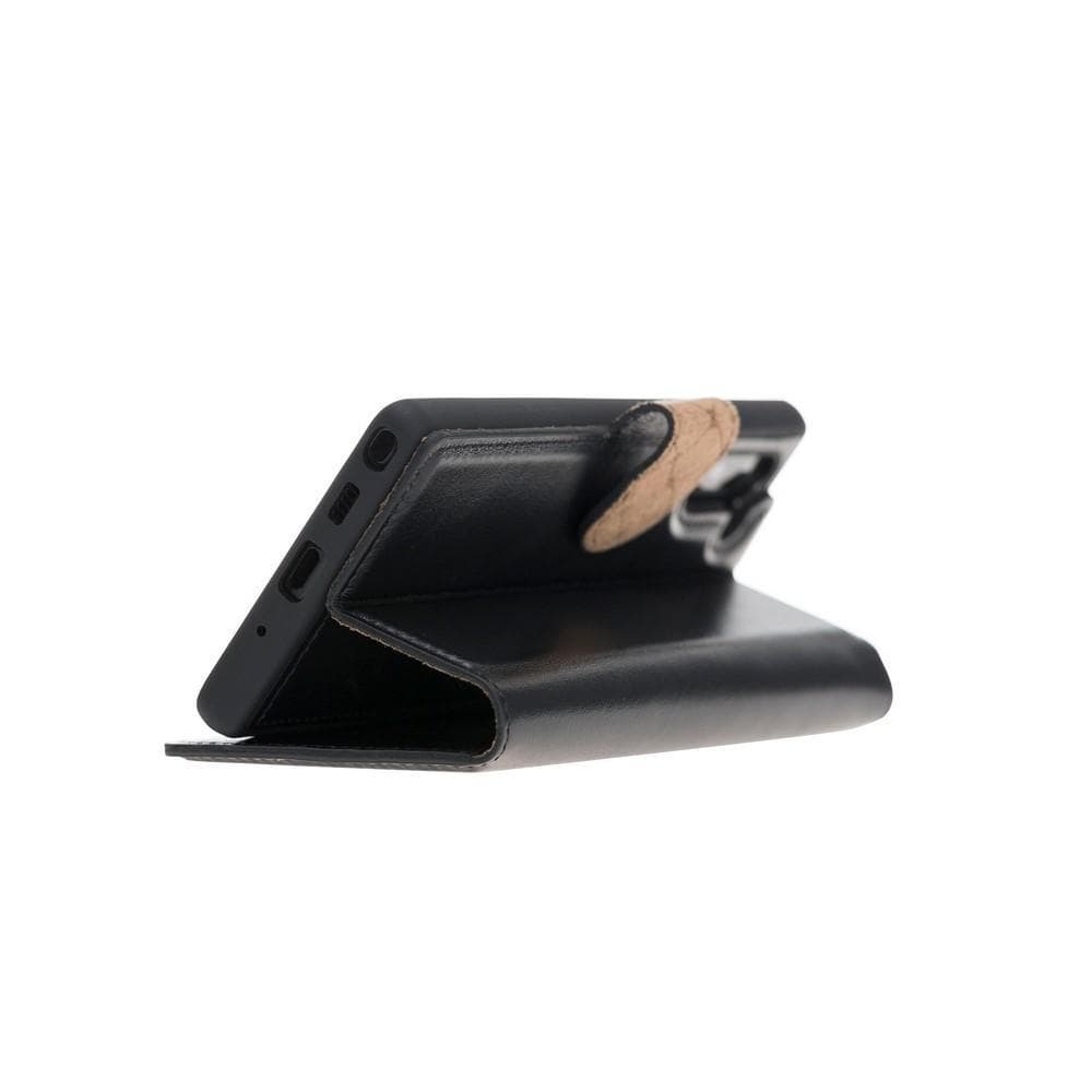 Phone Case Magnetic Detachable Leather Wallet Case for Samsung Note 10 - Rustic Black Bouletta Case