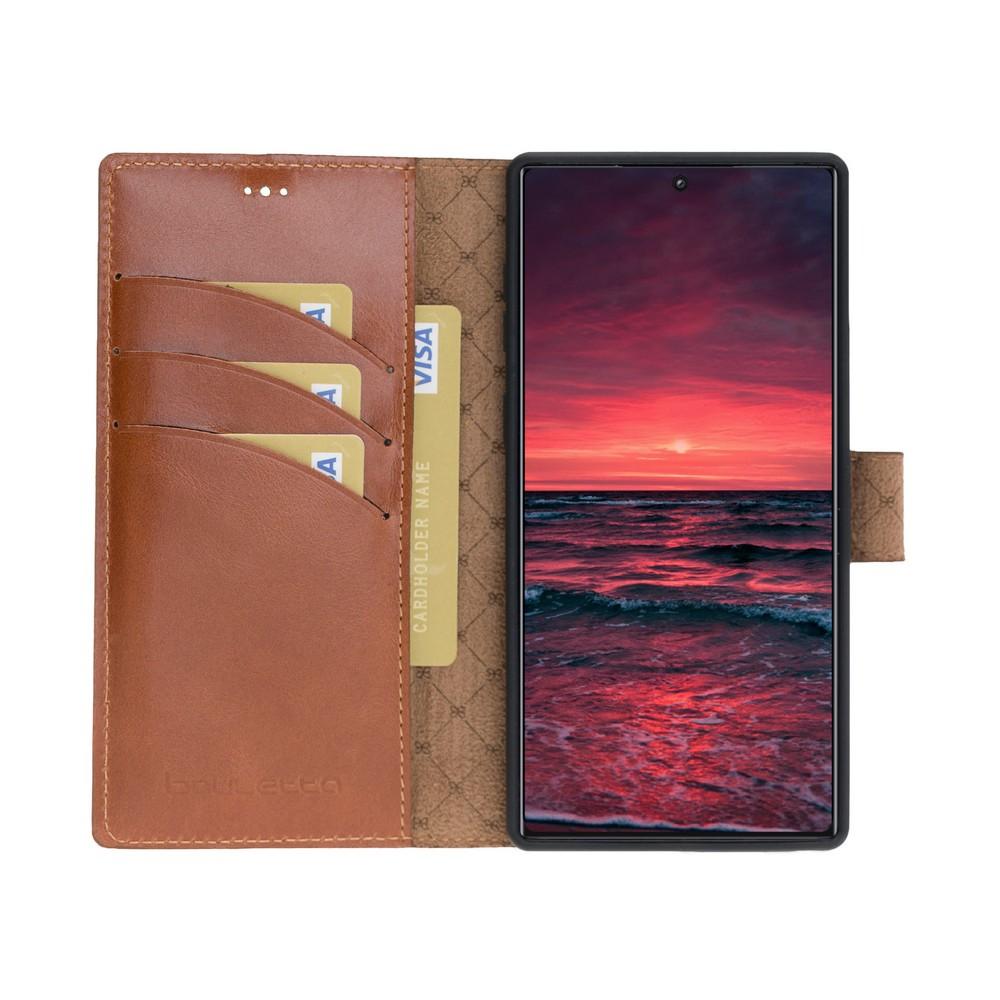 Phone Case Magnetic Detachable Leather Wallet Case for Samsung Note 10 - Rustic Tan with Effect Bouletta Case