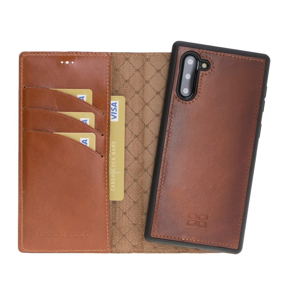 Phone Case Magnetic Detachable Leather Wallet Case for Samsung Note 10 - Rustic Tan with Effect Bouletta Case