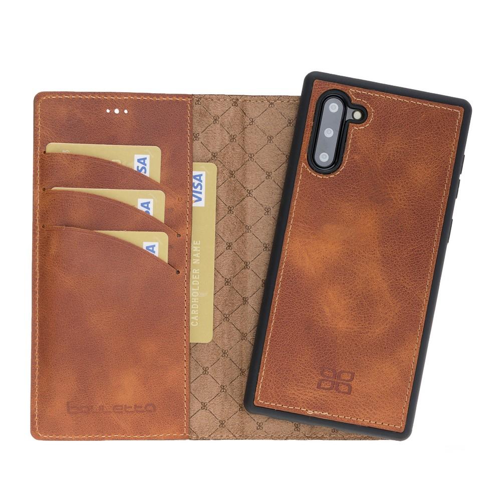 Phone Case Magnetic Detachable Leather Wallet Case for Samsung Note 10 - Tiguan Tan with Vein Bouletta Case