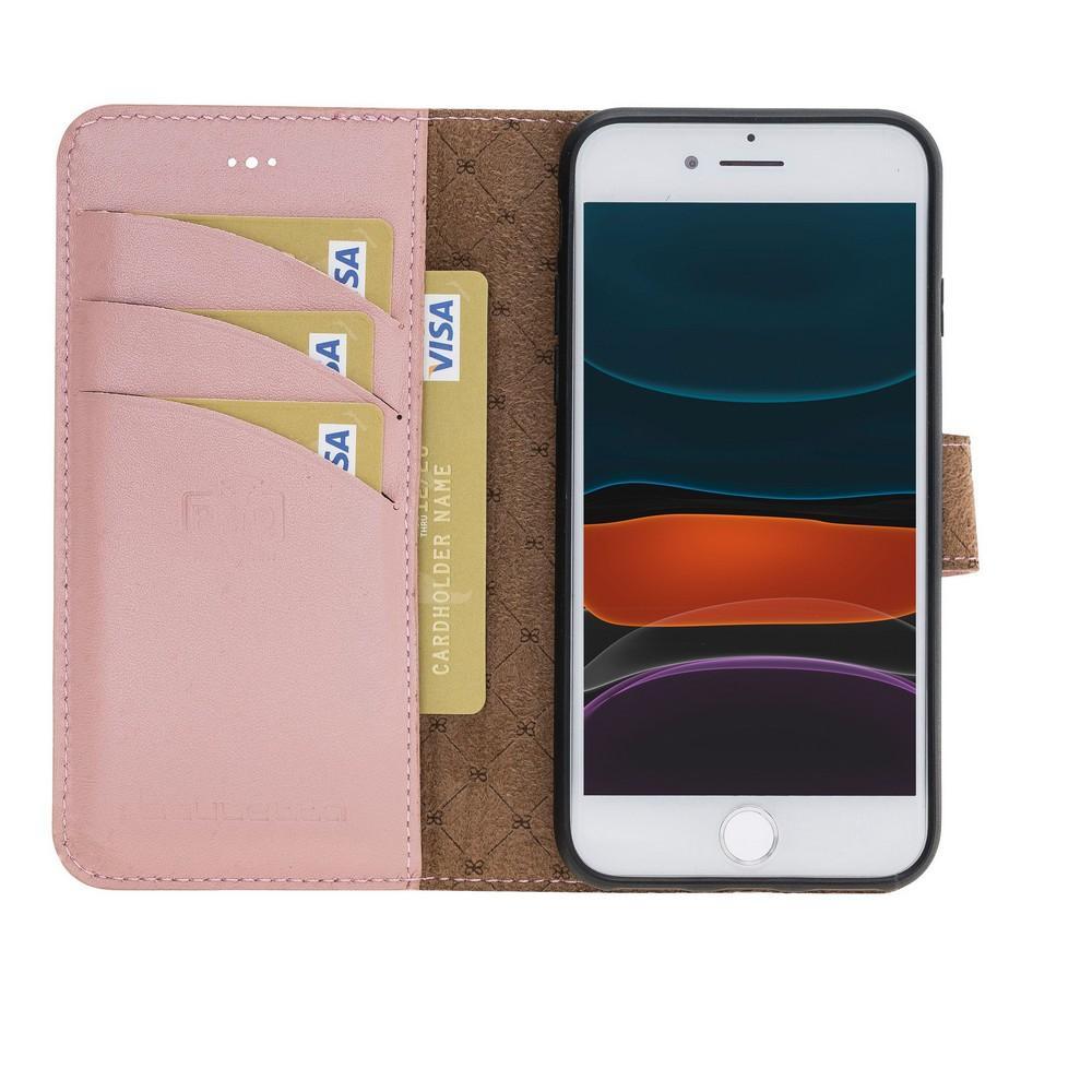 Phone Case Magnetic Detachable Leather Wallet Case with RFID Blocker for Apple iphone SE2/7/8 - Nude Pink Bouletta Case
