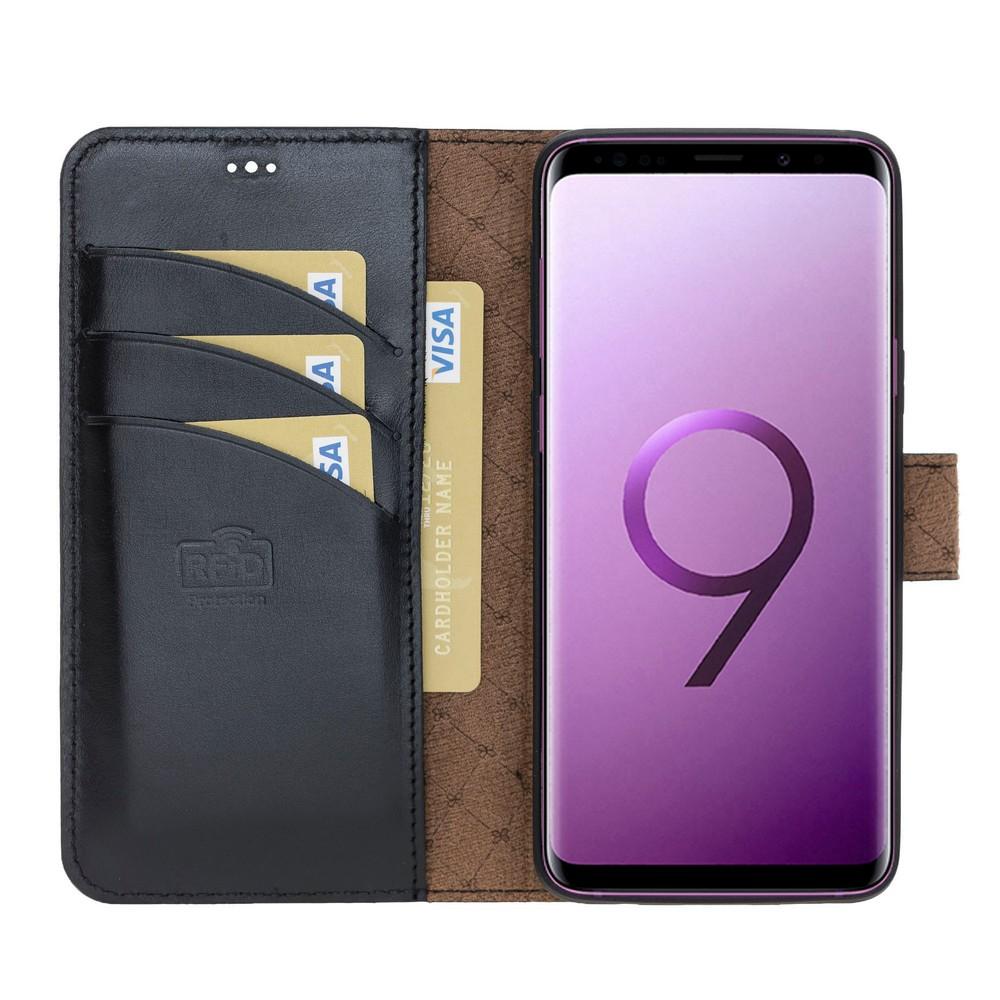 Phone Case Magnetic Detachable Leather Wallet Case with RFID Blocker for Samsung Galaxy S9 - Rustic Black Bouletta Case