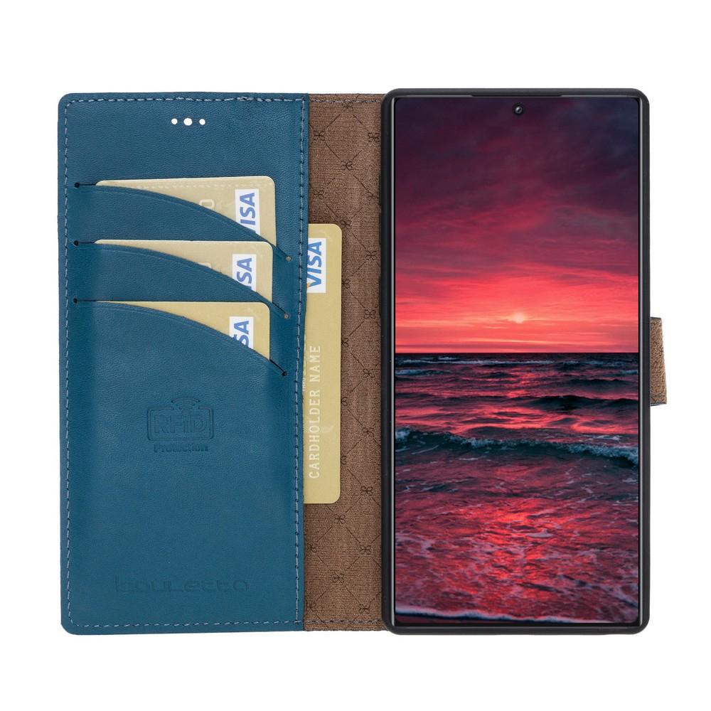 Phone Case Magnetic Detachable Leather Wallet Case with RFID Blocker for Samsung Note 10 - Burnished Navy Blue Bouletta Case