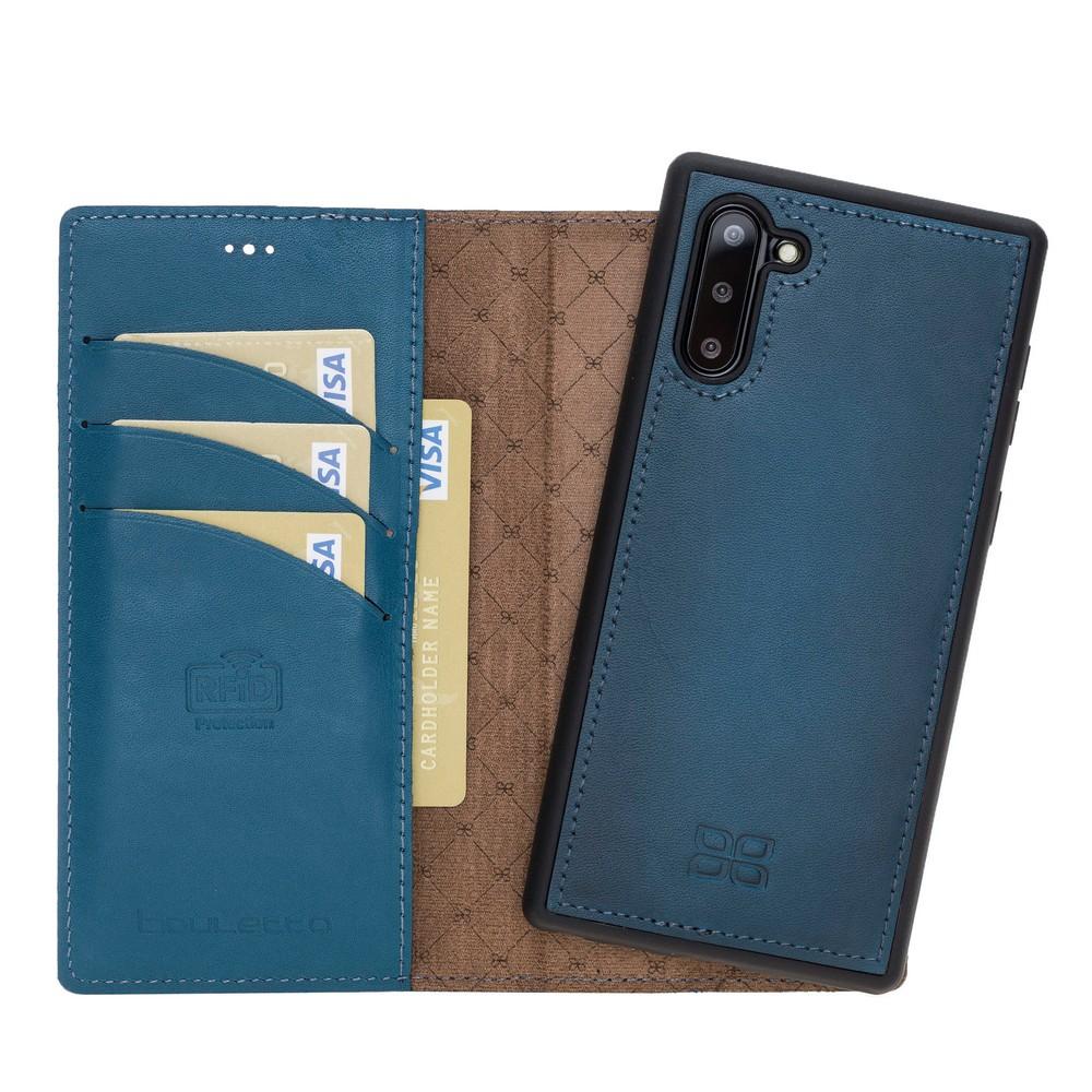 Phone Case Magnetic Detachable Leather Wallet Case with RFID Blocker for Samsung Note 10 - Burnished Navy Blue Bouletta Case