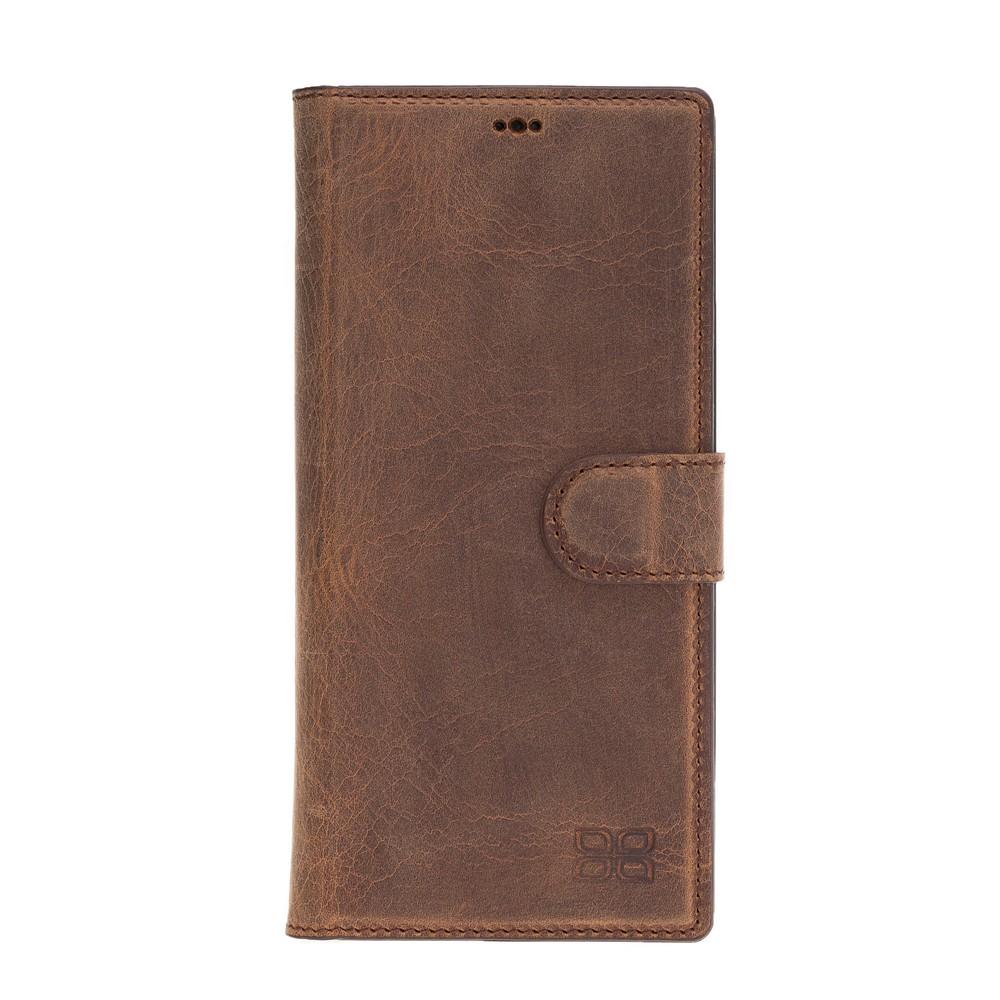 Phone Case Magnetic Detachable Leather Wallet Case with RFID Blocker for Samsung Note 10 Plus - Antic Brown Bouletta Case