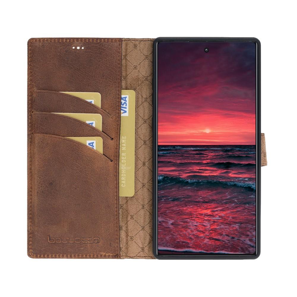 Phone Case Magnetic Detachable Leather Wallet Case with RFID Blocker for Samsung Note 10 Plus - Antic Brown Bouletta Case