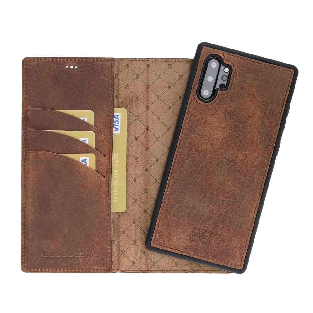 Phone Case Magnetic Detachable Leather Wallet Case with RFID Blocker for Samsung Note 10 Plus - Antic Brown Bouletta Case