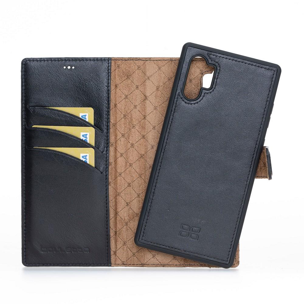 Phone Case Magnetic Detachable Leather Wallet Case with RFID Blocker for Samsung Note 10 Plus - Rustic Black Bouletta Case