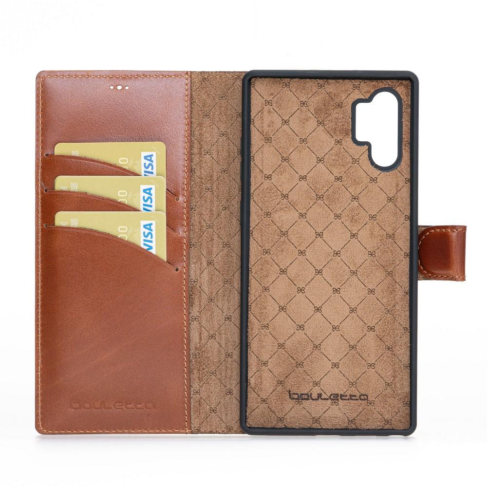 Phone Case Magnetic Detachable Leather Wallet Case with RFID Blocker for Samsung Note 10 Plus - Rustic Tan with Effect Bouletta Case