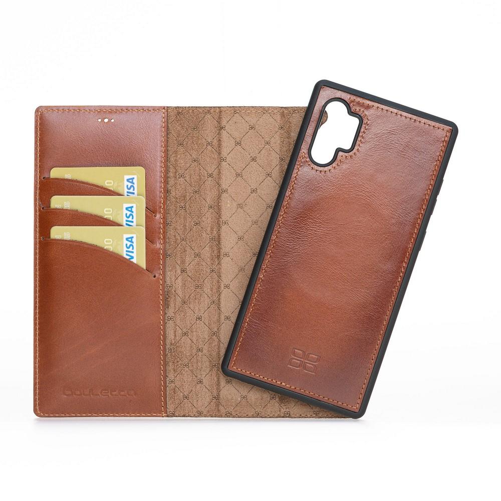 Phone Case Magnetic Detachable Leather Wallet Case with RFID Blocker for Samsung Note 10 Plus - Rustic Tan with Effect Bouletta Case
