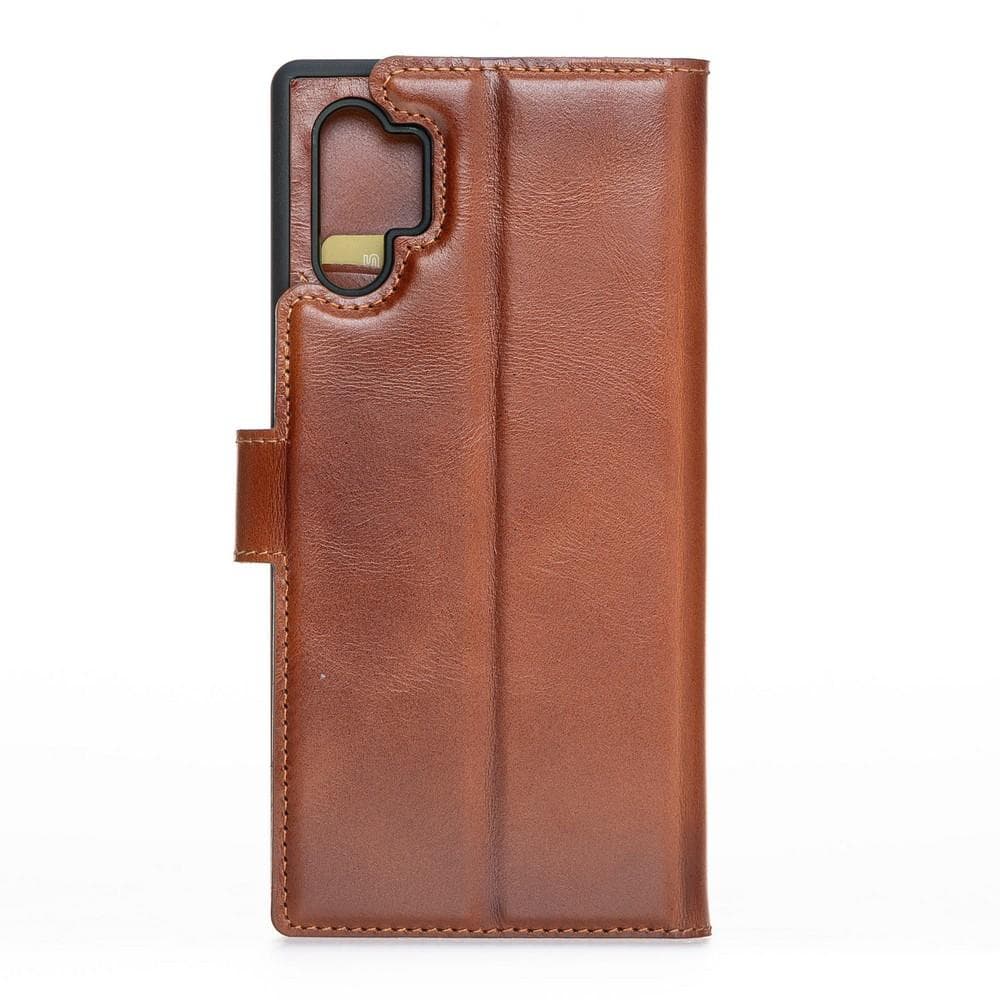 Phone Case Magnetic Detachable Leather Wallet Case with RFID Blocker for Samsung Note 10 Plus - Rustic Tan with Effect Bouletta Shop