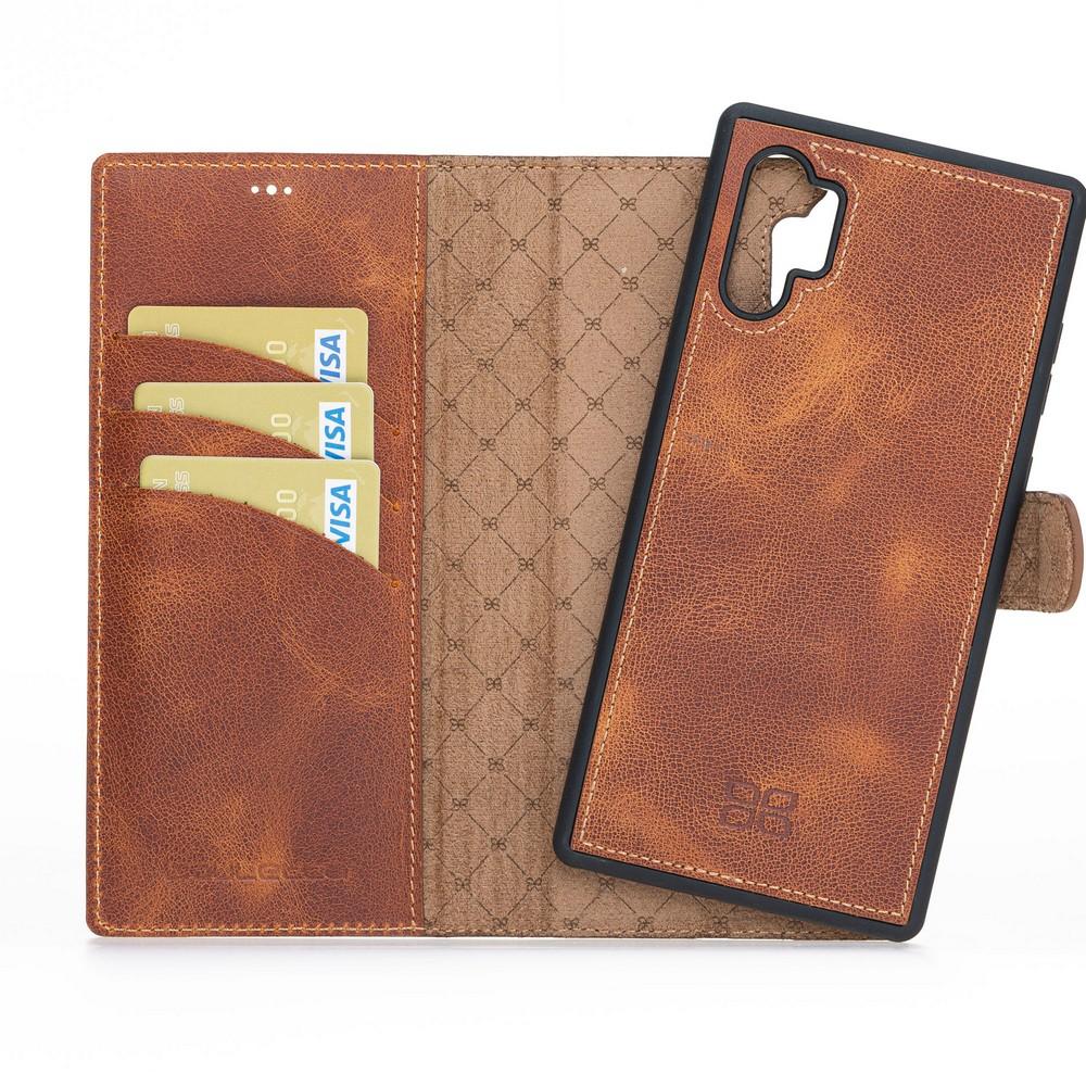 Phone Case Magnetic Detachable Leather Wallet Case with RFID Blocker for Samsung Note 10 Plus - Tiguan Tan with Vein Bouletta Case