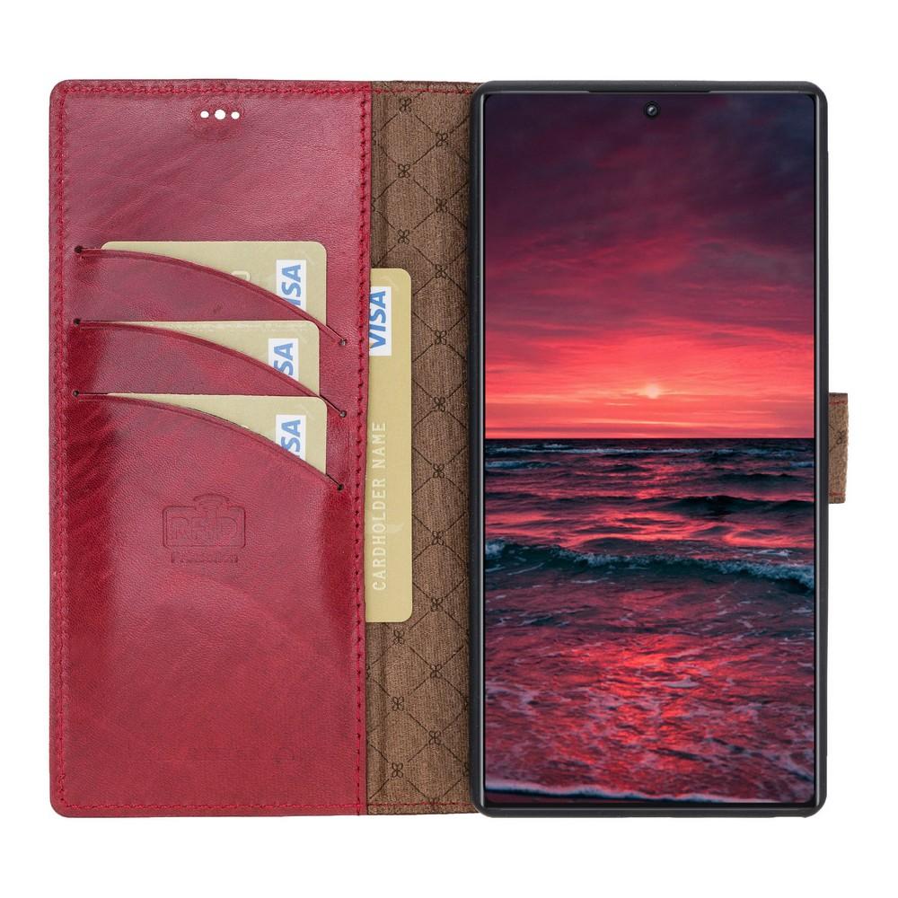 Phone Case Magnetic Detachable Leather Wallet Case with RFID Blocker for Samsung Note 10 Plus - Vegetal Burnished Red Bouletta Case