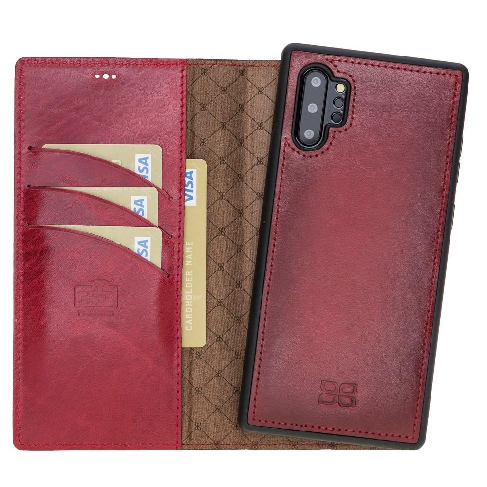 Phone Case Magnetic Detachable Leather Wallet Case with RFID Blocker for Samsung Note 10 Plus - Vegetal Burnished Red Bouletta Case