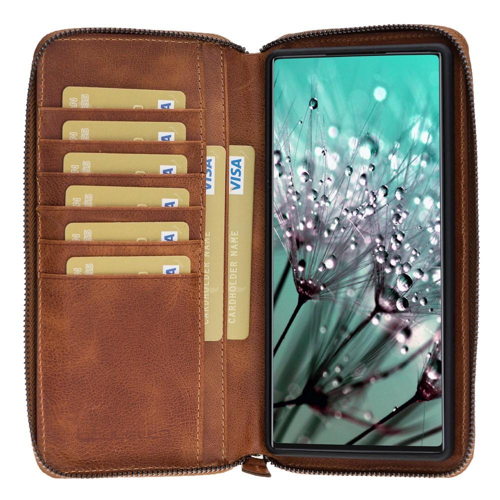 Phone Case Pouch Magnetic Detachable Leather Wallet Case with RFID Blocker for Samsung Note 10 Plus - Tiguan Tan with Vein Bouletta Case