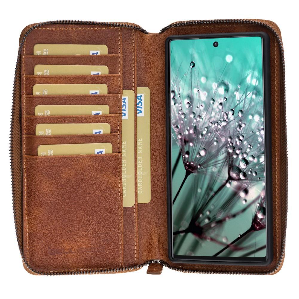 Phone Case Pouch Magnetic Detachable Leather Wallet Case with RFID Blocker for Samsung Note 10 - Tiguan Tan with Vein Bouletta Case