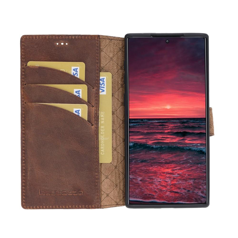 Phone Case Wallet Folio Leather Case with ID slot for Samsung Galaxy Note 10 - Antic Brown Bouletta Case