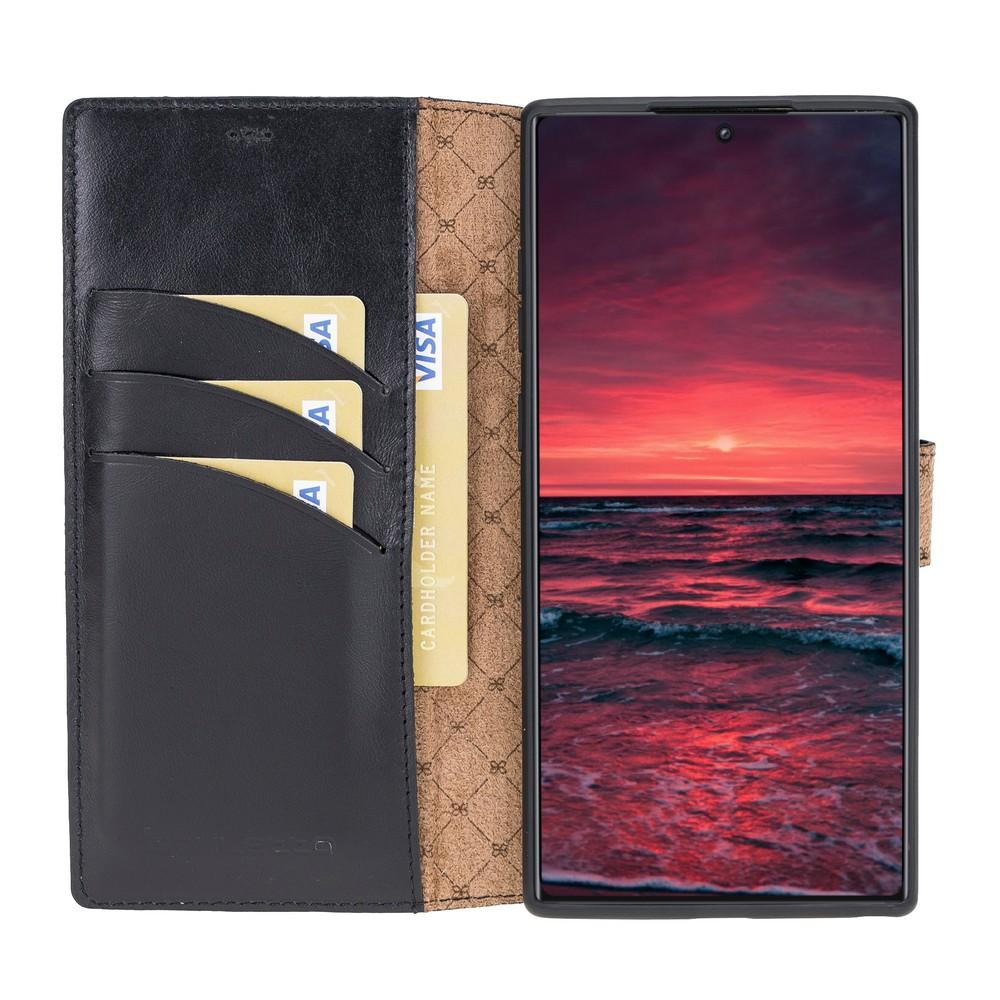 Phone Case Wallet Folio Leather Case with ID slot for Samsung Galaxy Note 10 Plus -  Rustic Black Bouletta Case