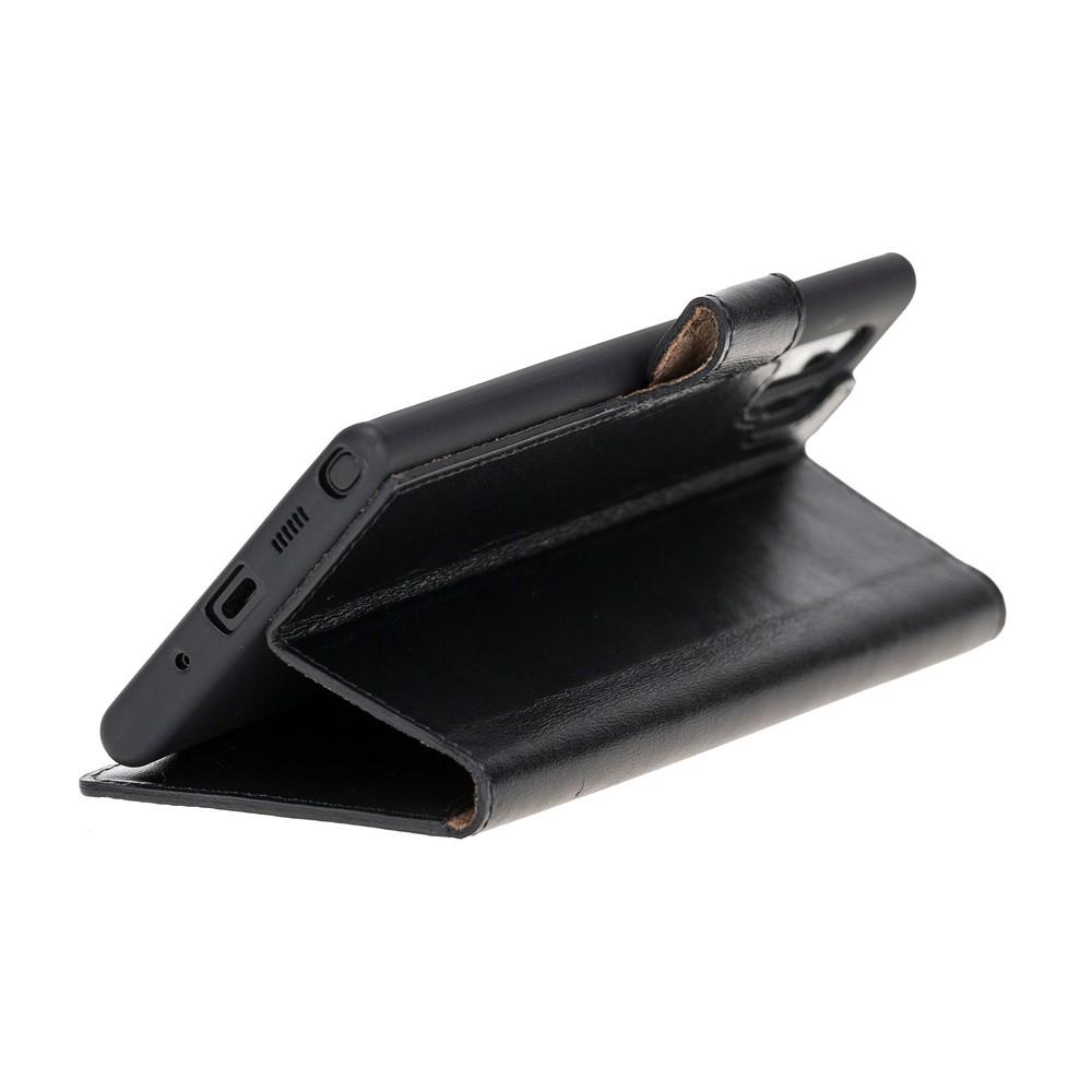 Phone Case Wallet Folio Leather Case with ID slot for Samsung Galaxy Note 10 Plus - Rustic Black Bouletta Case