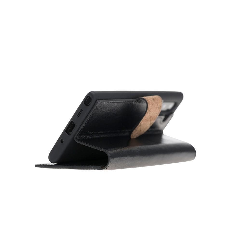 Phone Case Wallet Folio Leather Case with ID slot for Samsung Galaxy Note 10 Pro- Rustic Black Bouletta Case