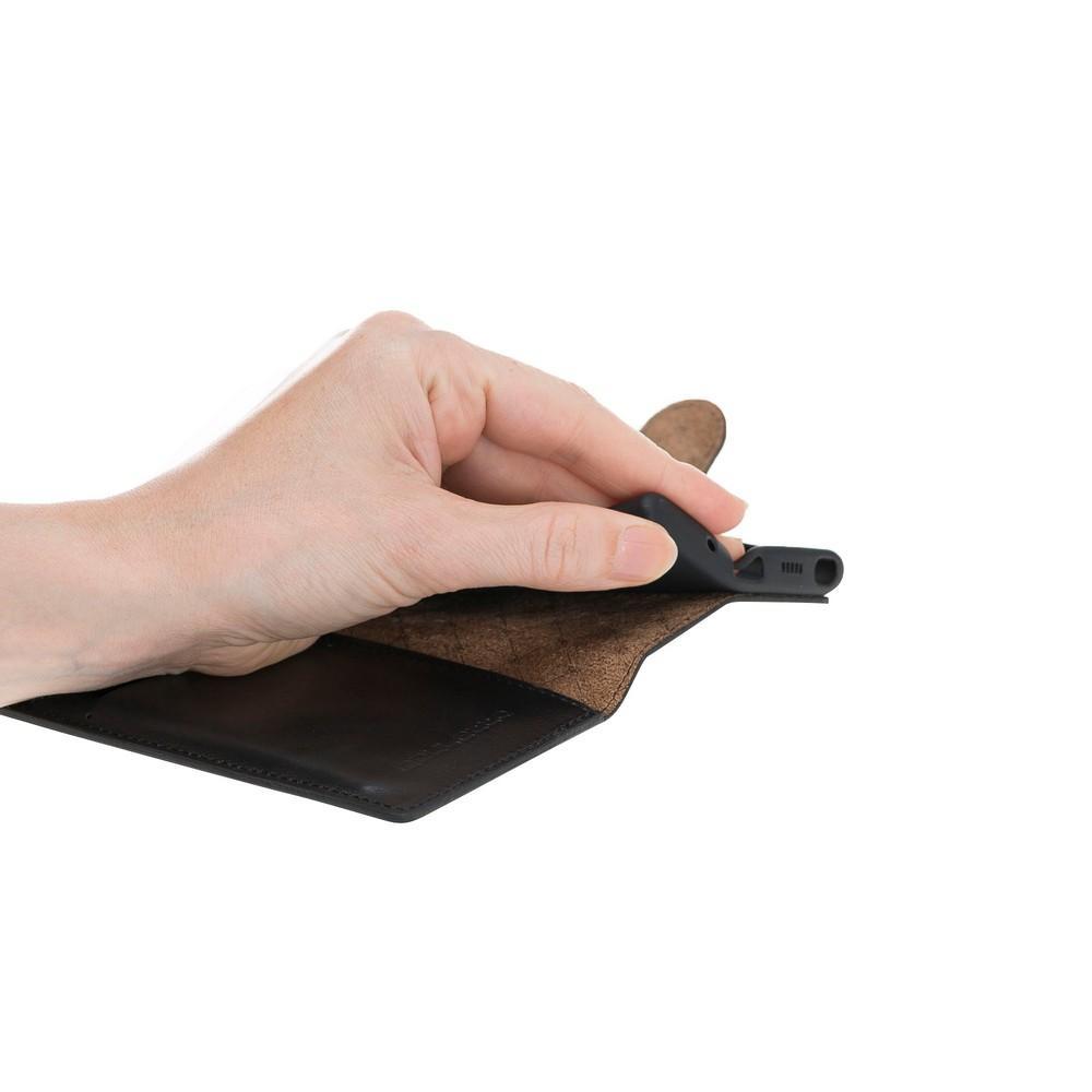 Phone Case Wallet Folio Leather Case with ID slot for Samsung Galaxy Note 10 Pro- Rustic Black Bouletta Case