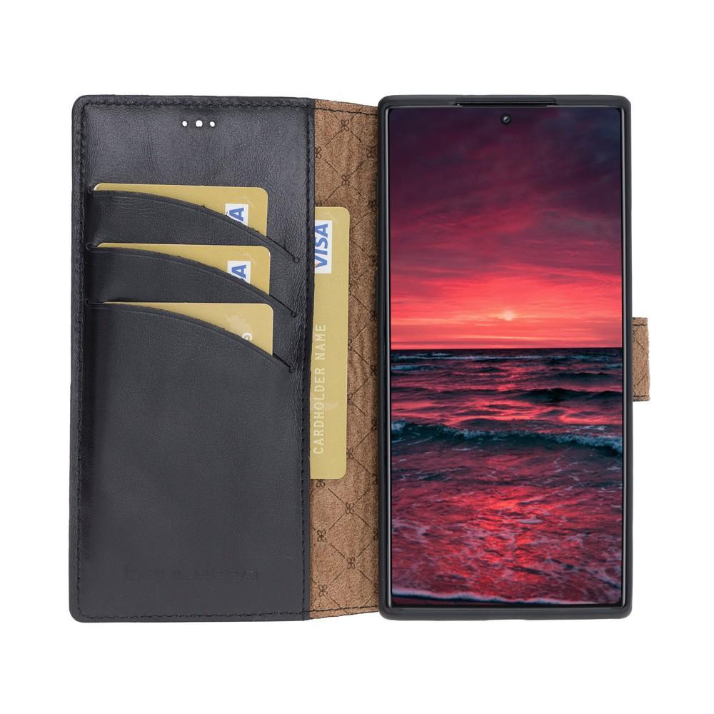 Phone Case Wallet Folio Leather Case with ID slot for Samsung Galaxy Note 10 - Rustic Black Bouletta Case