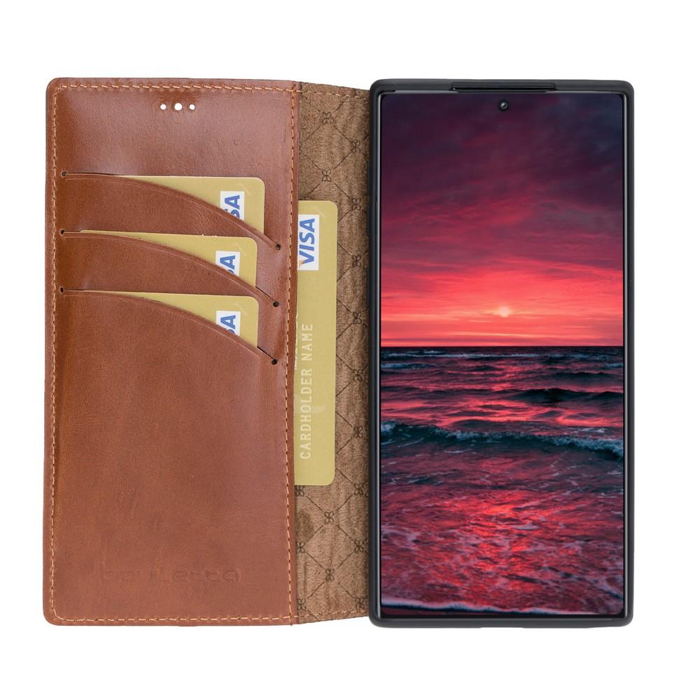 Phone Case Wallet Folio Leather Case with ID slot for Samsung Galaxy Note 10 - Rustic Tan with Effect Bouletta Case