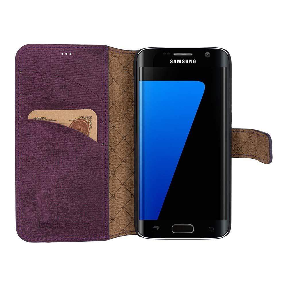 Phone Case Wallet Folio Leather Case with ID slot for Samsung Galaxy S7 Edge - Antic Purple Bouletta Shop