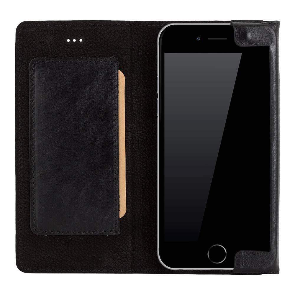 Phone Case Wallet Halfway Leather Case for Apple iPhone 6/6S - Rustic Black Bouletta Shop